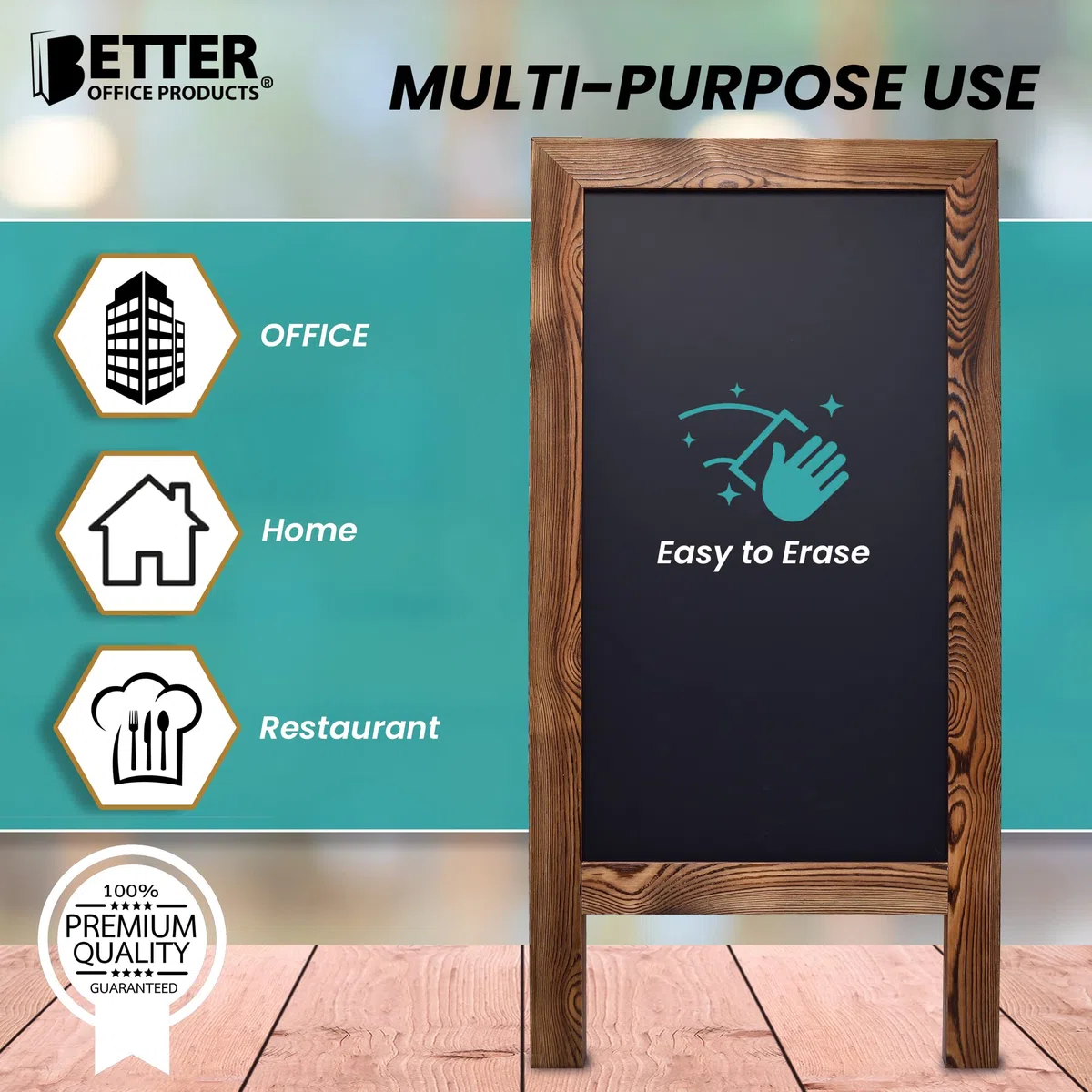 Better Office Products Letrero magnético de pizarra con marco en A, extra grande de 20 x 40 pulgadas, caballete de pizarra de pie, juego de lujo con múltiples accesorios, letrero de tablero sándwich