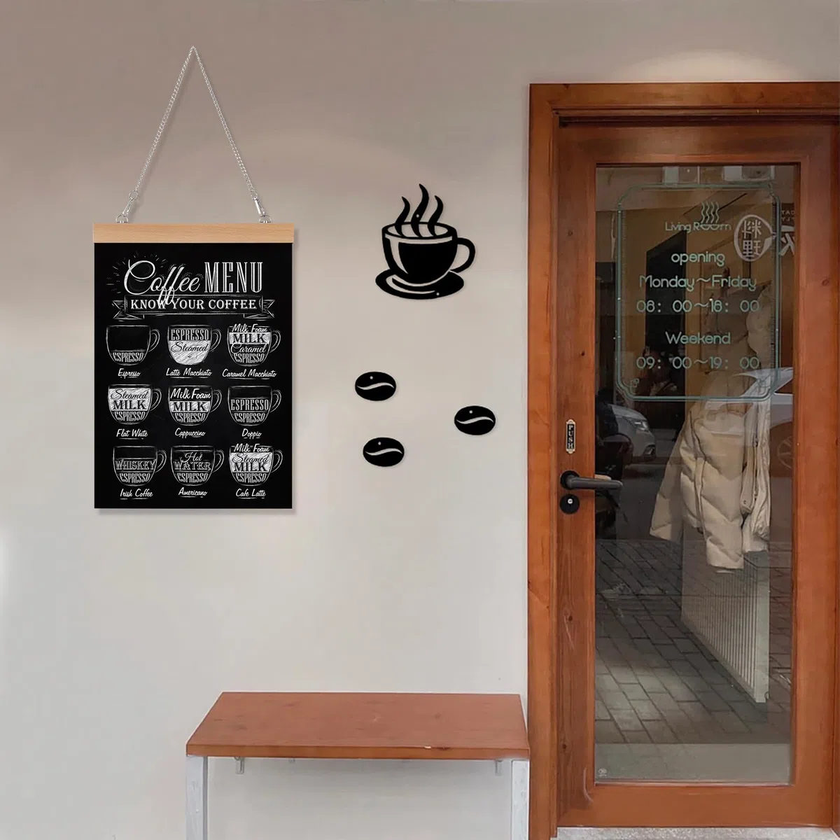 Pizarra para Colgar A3, 1 Piezas Letreros de Pizarra, Pizarra Negra Tiza, Doble cara Pizarras Decorativas con Madera, pare Escuela Oficina Bodas Restaurante Cafetería