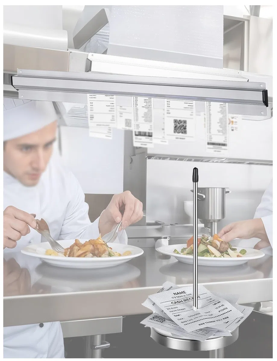Soporte de recibos aluminio for montaje en pared | Paquete de 2 soportes for pedidos de restaurante plateados de 10 a 100 cm: soporte for recibos de montaje en pared