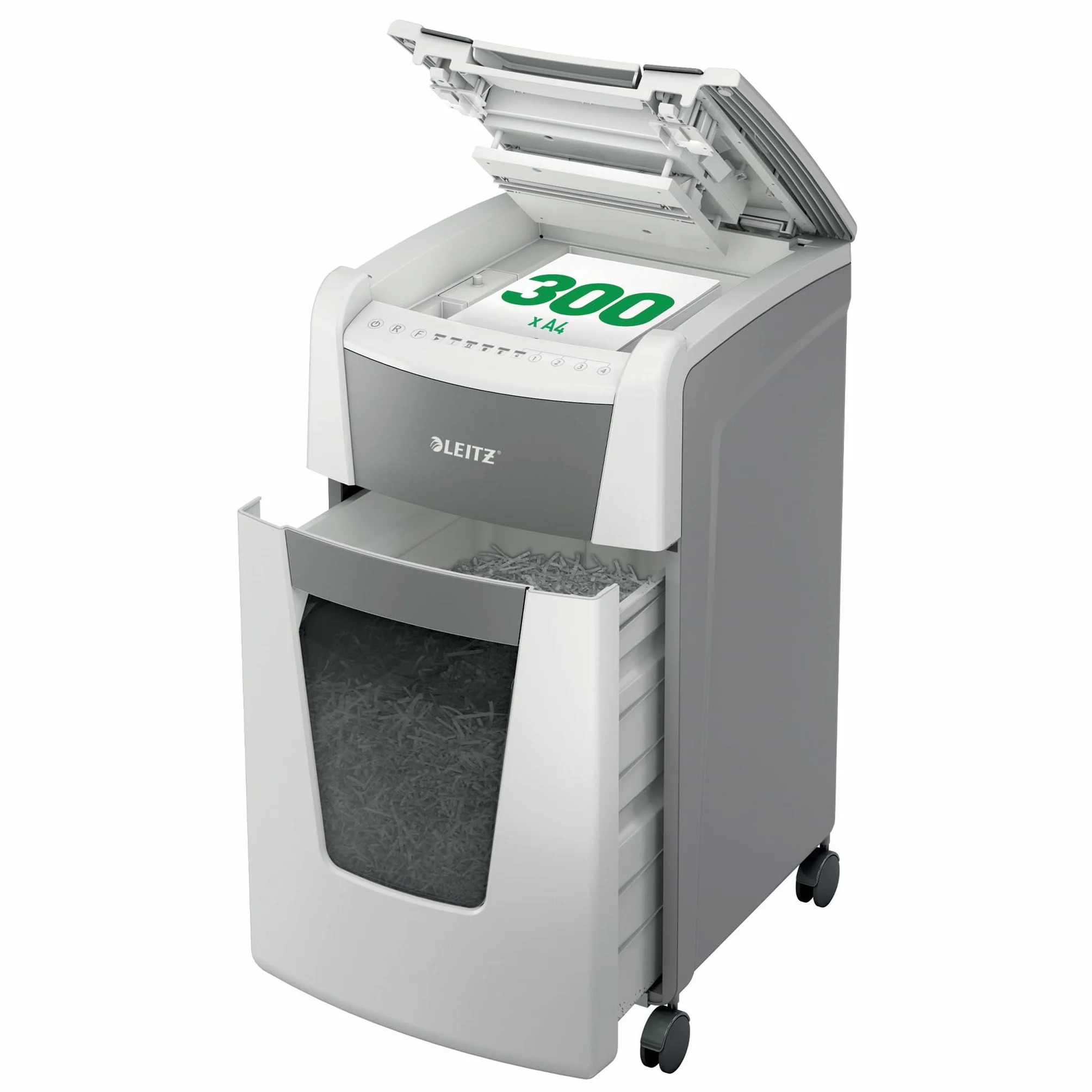 Leitz 80150000 – Destructora IQ 300 Autofeed P4 P4 300 Hojas 60L | Alimentación automática, tecnología antiatascos y destrucción de grapas, clips y tarjetas según modelo