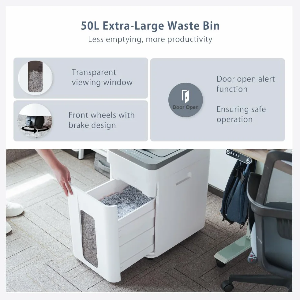 Destructora Papel Automática Profesional: 400 Hojas Microcorte P-5 Non Stop Destruye Tarjetas/Grapas con Cubo 50L para Oficina Casa Clínicas Hospitales Centros Educativos