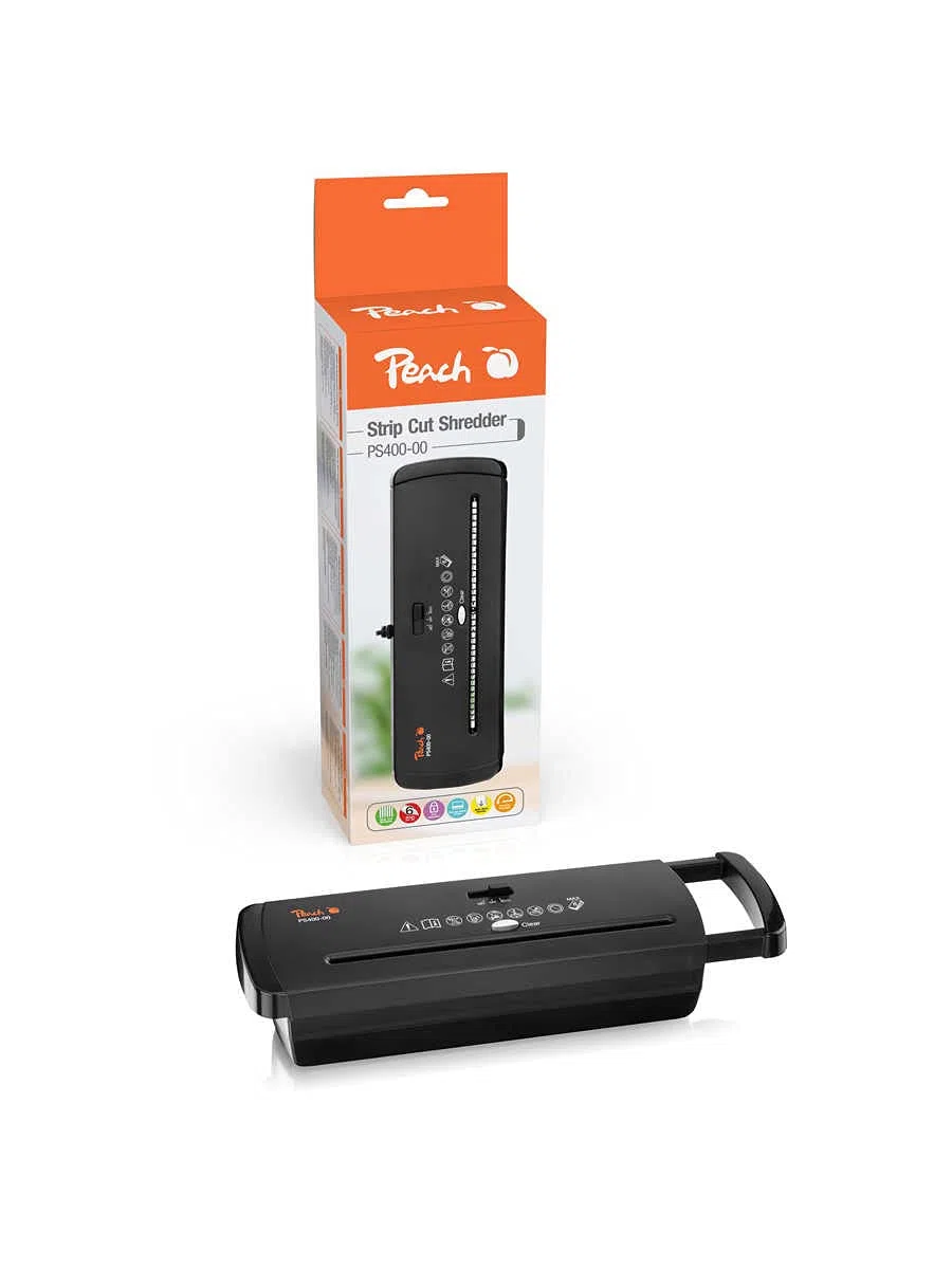 Peach PS400-00 Destructora de documentos adaptable a papeleras de 28 a 35 cm. Destruye papel hasta DIN A4 y tarjetas de crédito en tiras de 7 mm. | Trituradora de papel para oficina en casa, PS400-00