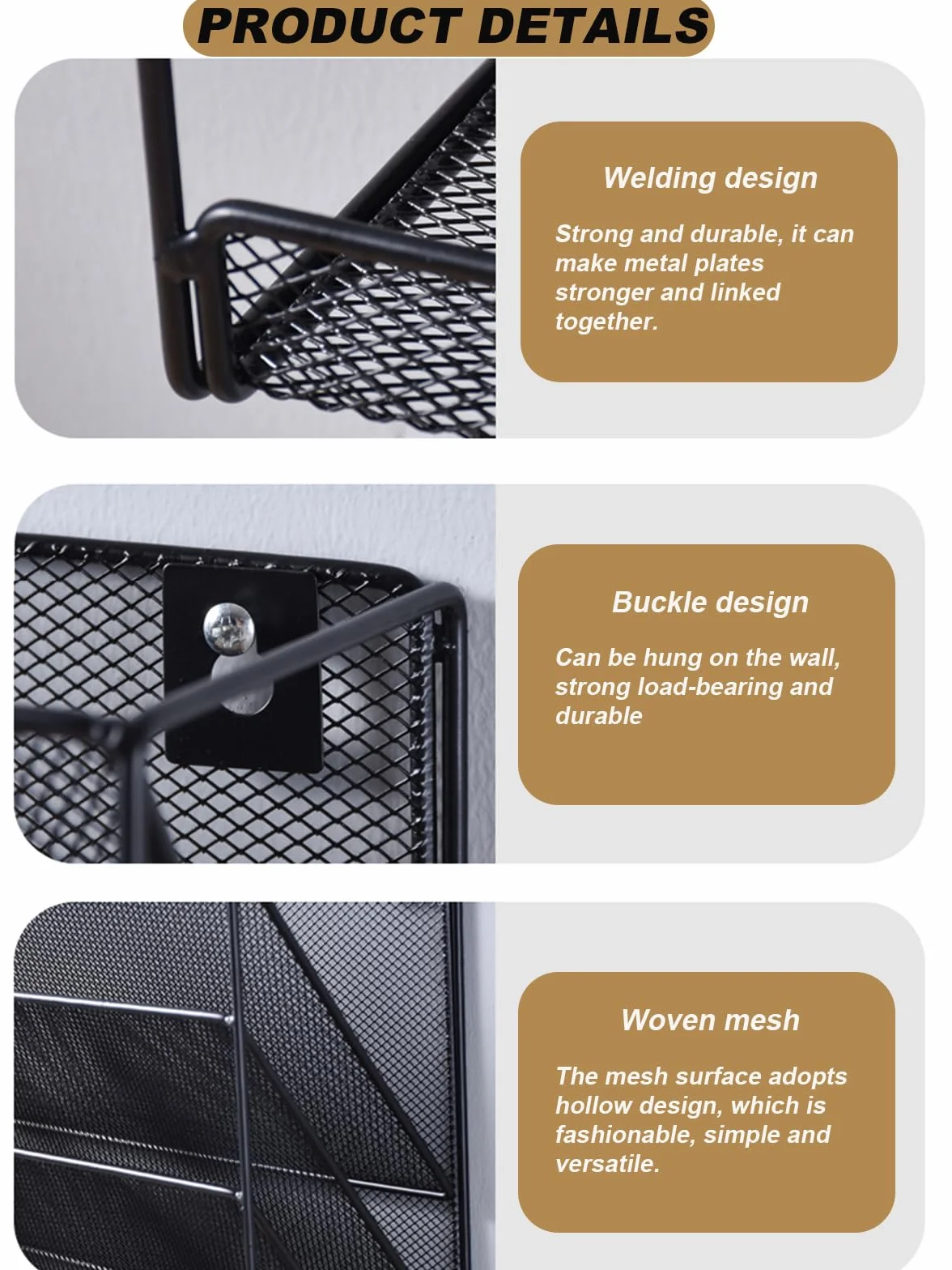 Organizador de archivos de pared de malla de 5 niveles, organizador colgante vertical de 3 bolsillos con bandeja superior/inferior | 2 ganchos | Montaje en pared y colgante de puerta para oficina y