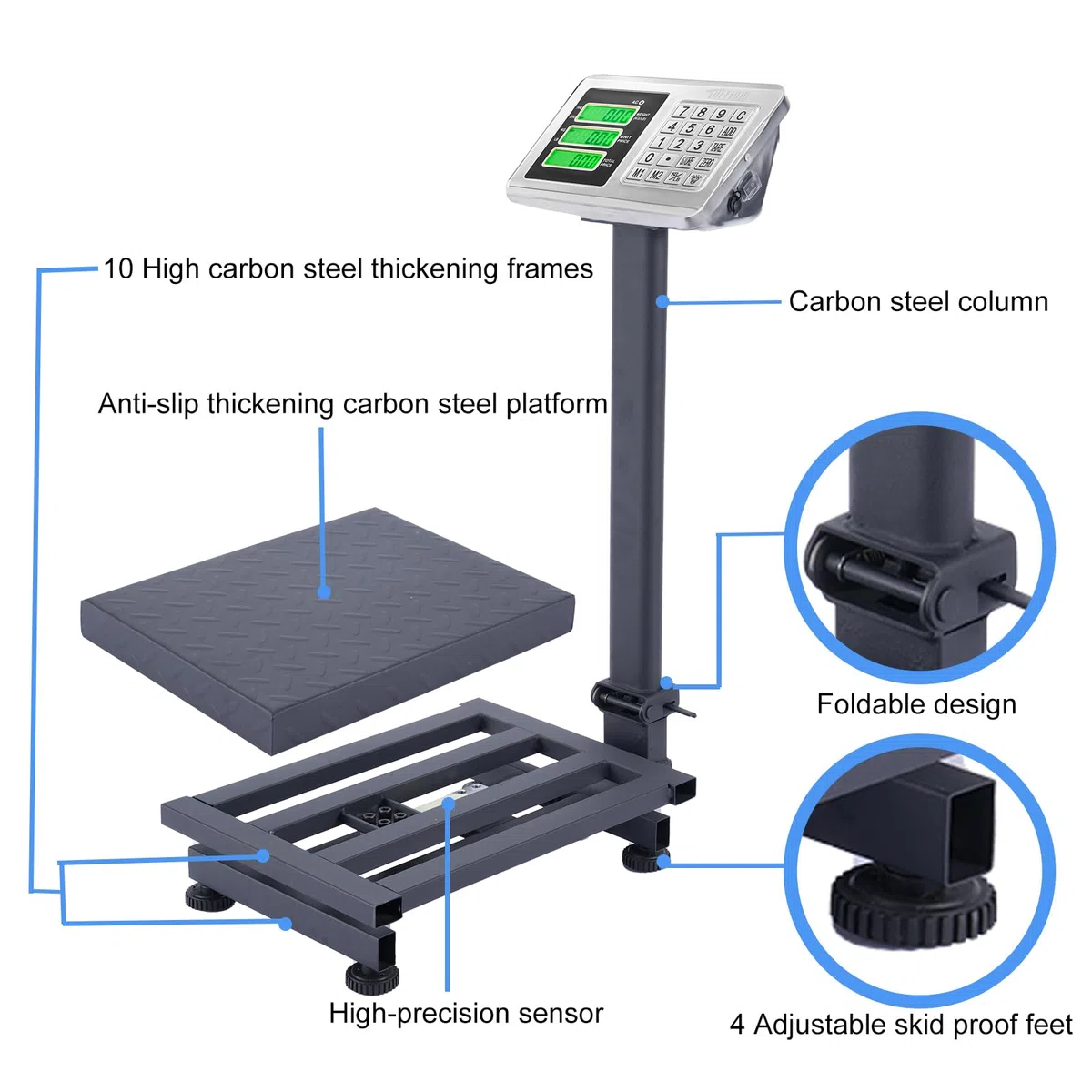 TUFFIOM 661lbs Peso Báscula electrónica de plataforma, Piso Digital Heavy Duty Plegable, Acero Inoxidable Pantalla LCD de alta definición, perfecto para equipaje envío por correo Precio del paquete