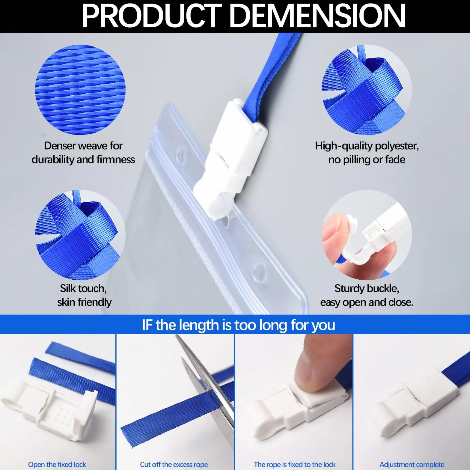 Porta Tarjetas Identificativas con Correa de Cuello, 100 Cordones, Funda Tarjeta Impermeable, Transparente, Horizontal