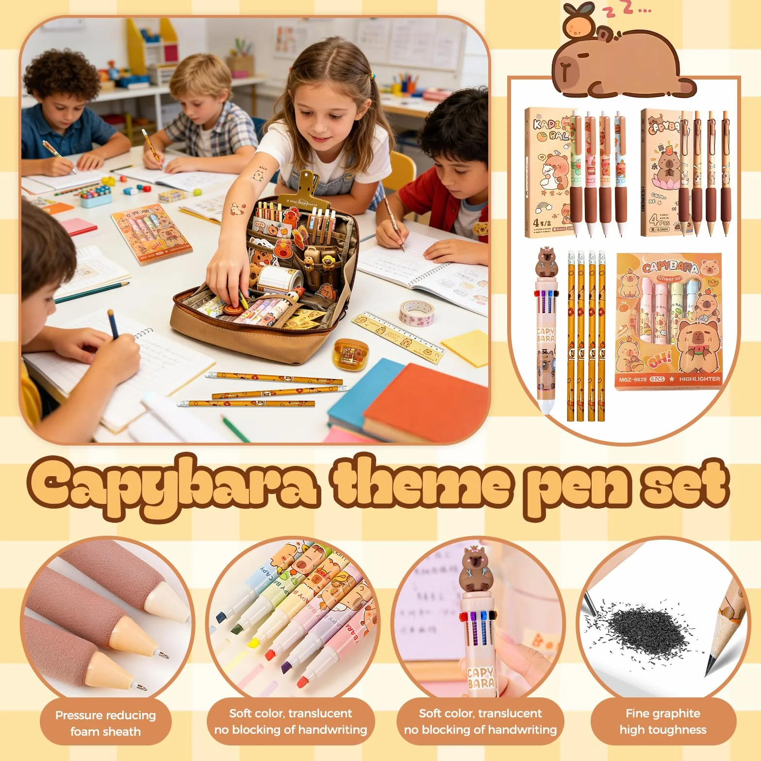 71 Piezas Kit De Capybara, Estuche Capibara, Capybara Estuches, Papelería Capibara, Regalo Para Niños Y Estudiantes Capybarapen Regalo Pegatinas Papeleria Para Escuela Oficina
