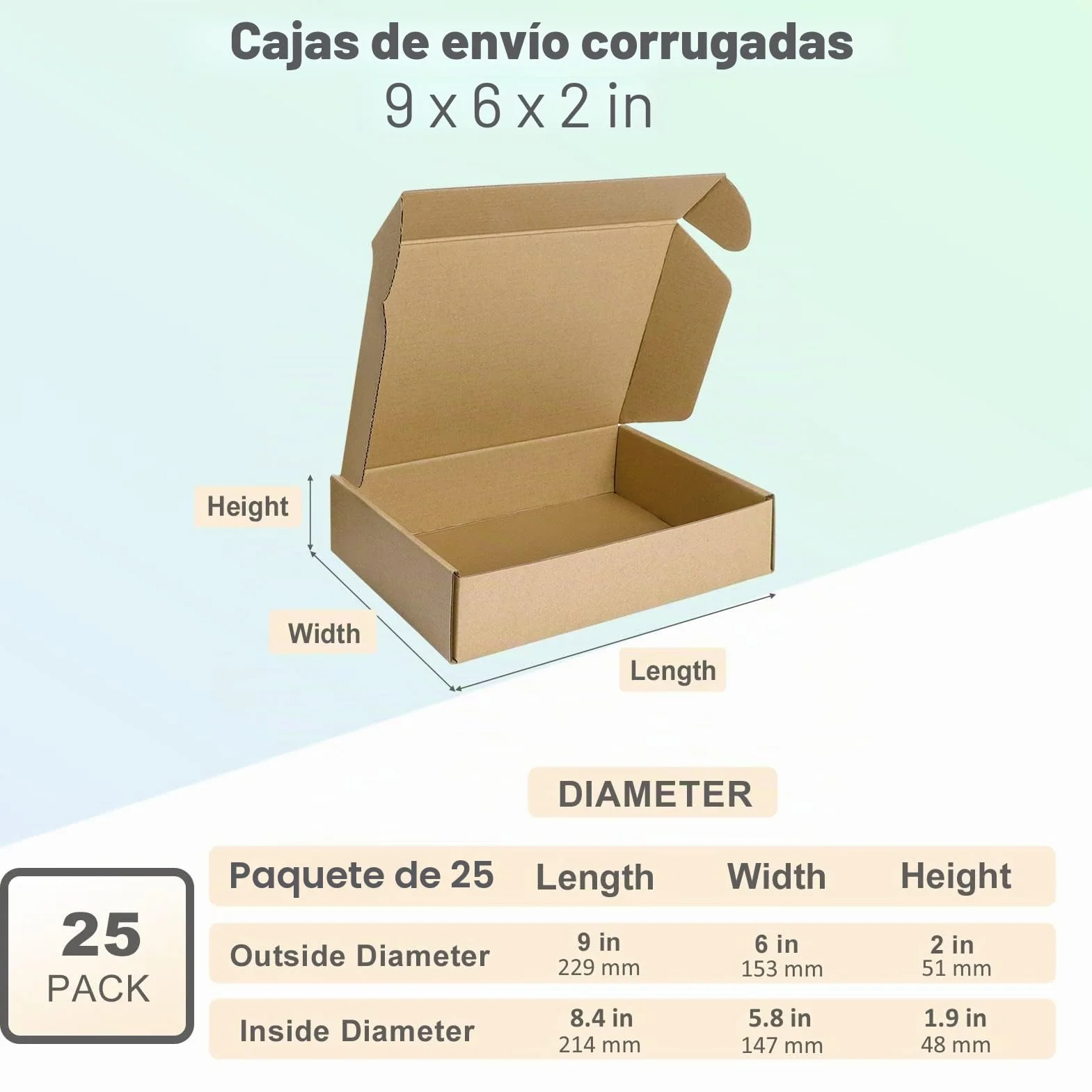 Cajas de Carton con Tapa 21,4 x 14,7 x 4,8cm 25 Pack Kraft Marrón