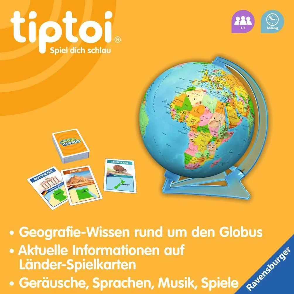 Ravensburger tiptoi Game 00107 - El Globo del Conocimiento Interactivo: Globo de Aprendizaje para niños de 7 años o más, Juguetes para niños y niñas, para 1 a 4 Jugadores
