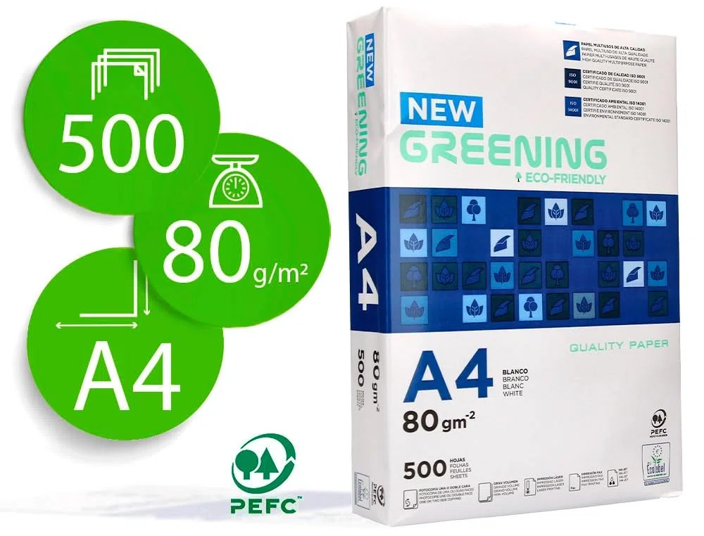 Papel Fotocopiadora Greening Din A4 80 Gramos 10 Paquetes de 500 Hojas