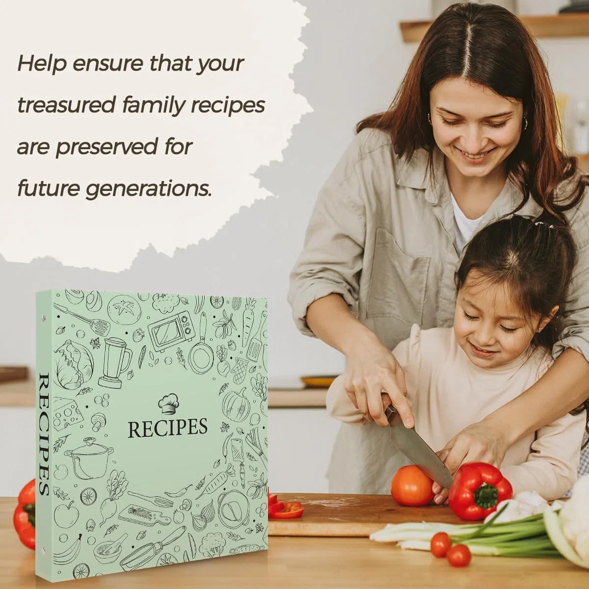Carpeta de recetas de 8.5 x 11 pulgadas, 3 anillos redondos de 1 pulgada, libro de recetas para escribir en tus propias recetas, receta con 60 fundas de plástico, 12 divisores, 60 tarjetas de recetas