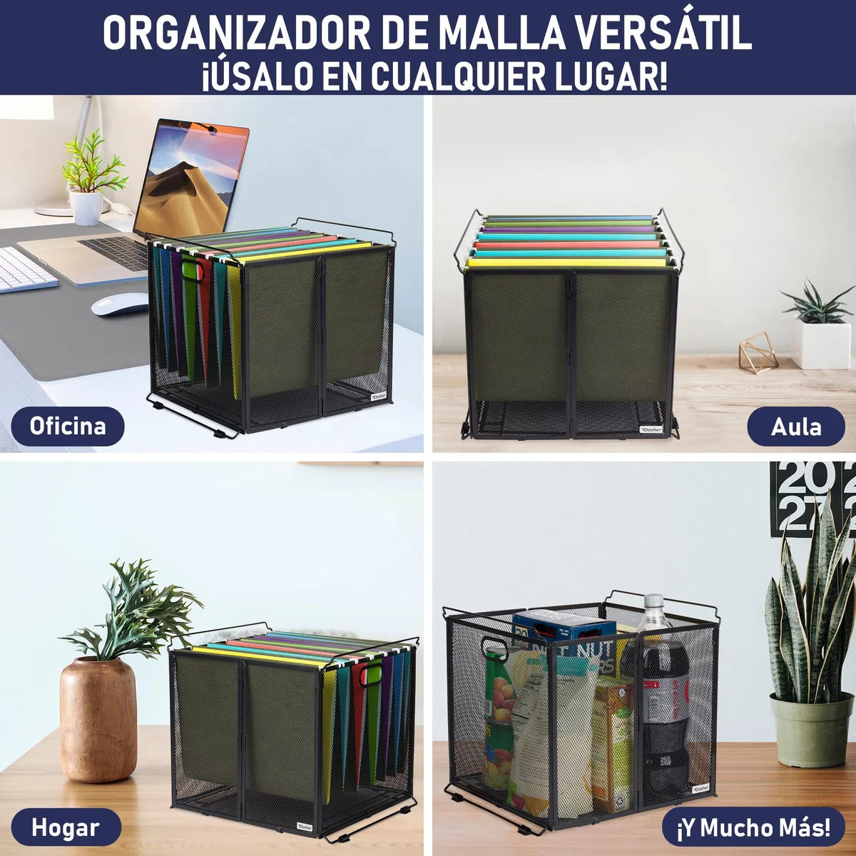 Dasher Products Organizador de documentos colgante tamaño A4, contenedor de carpeta de archivos suspendida, caja de malla de metal negro, soporte para documentos, organizador portátil colgante