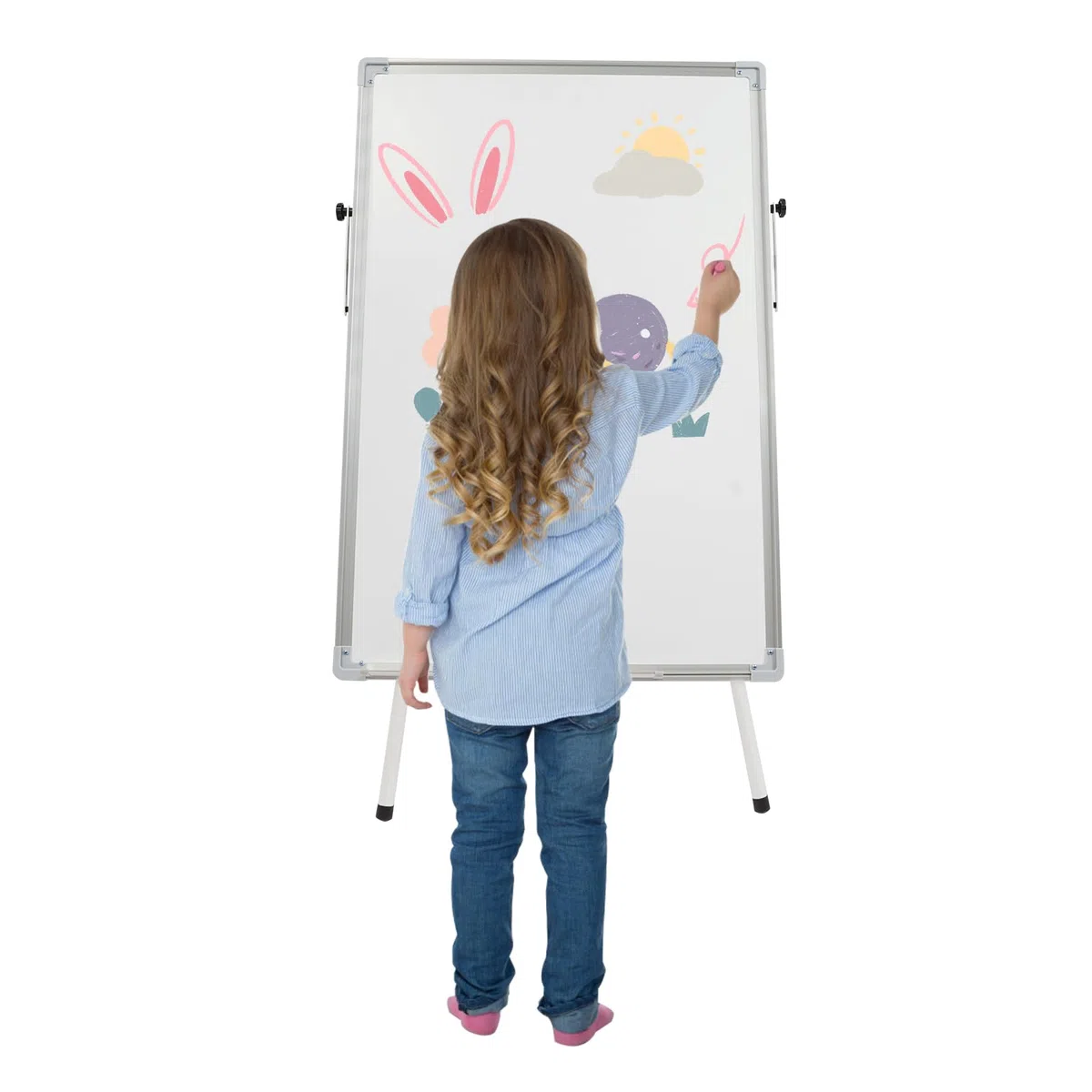 Pizarra blanca de altura ajustable, magnética, moderna, para oficina, con soporte, soporte para partituras con trípode para casa y escuela, blanco, hierro y aleación de aluminio, 61 x 91,4 cm