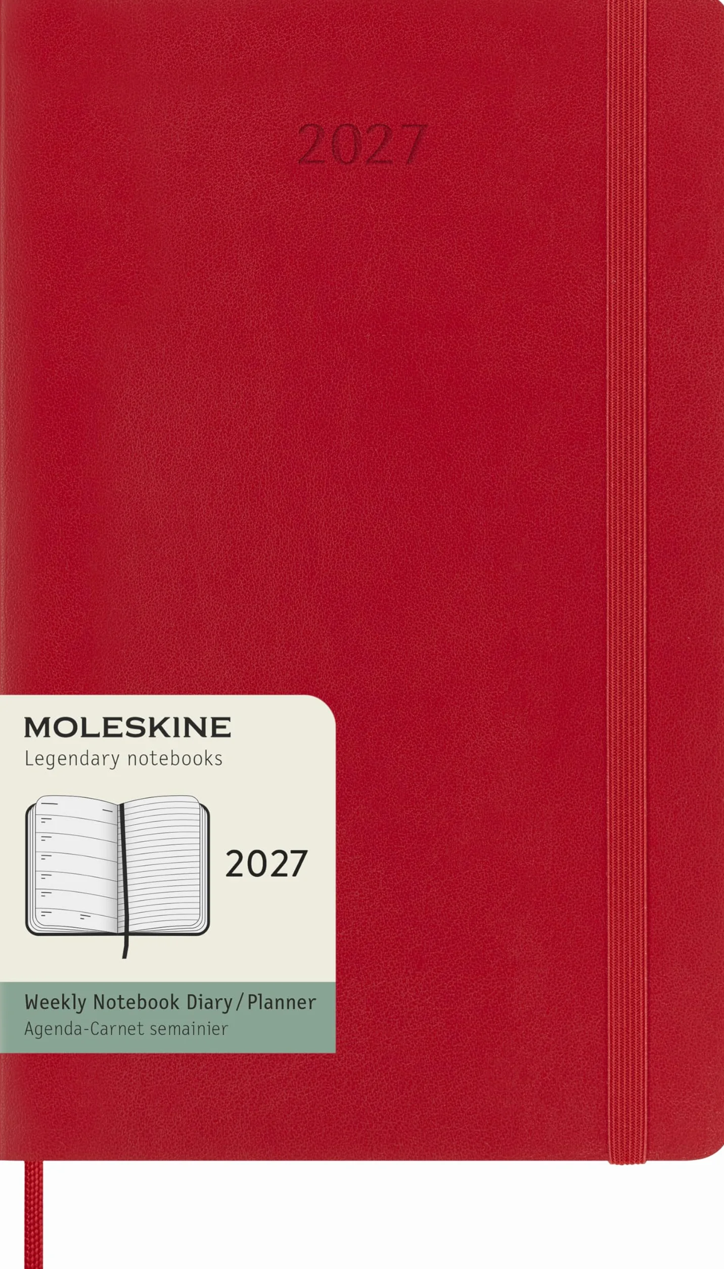Moleskine Agenda Semanal 2027, 12 Meses, Tapa Blanda, Cierre Elástico, L 13x21 cm, Rojo Escarlata