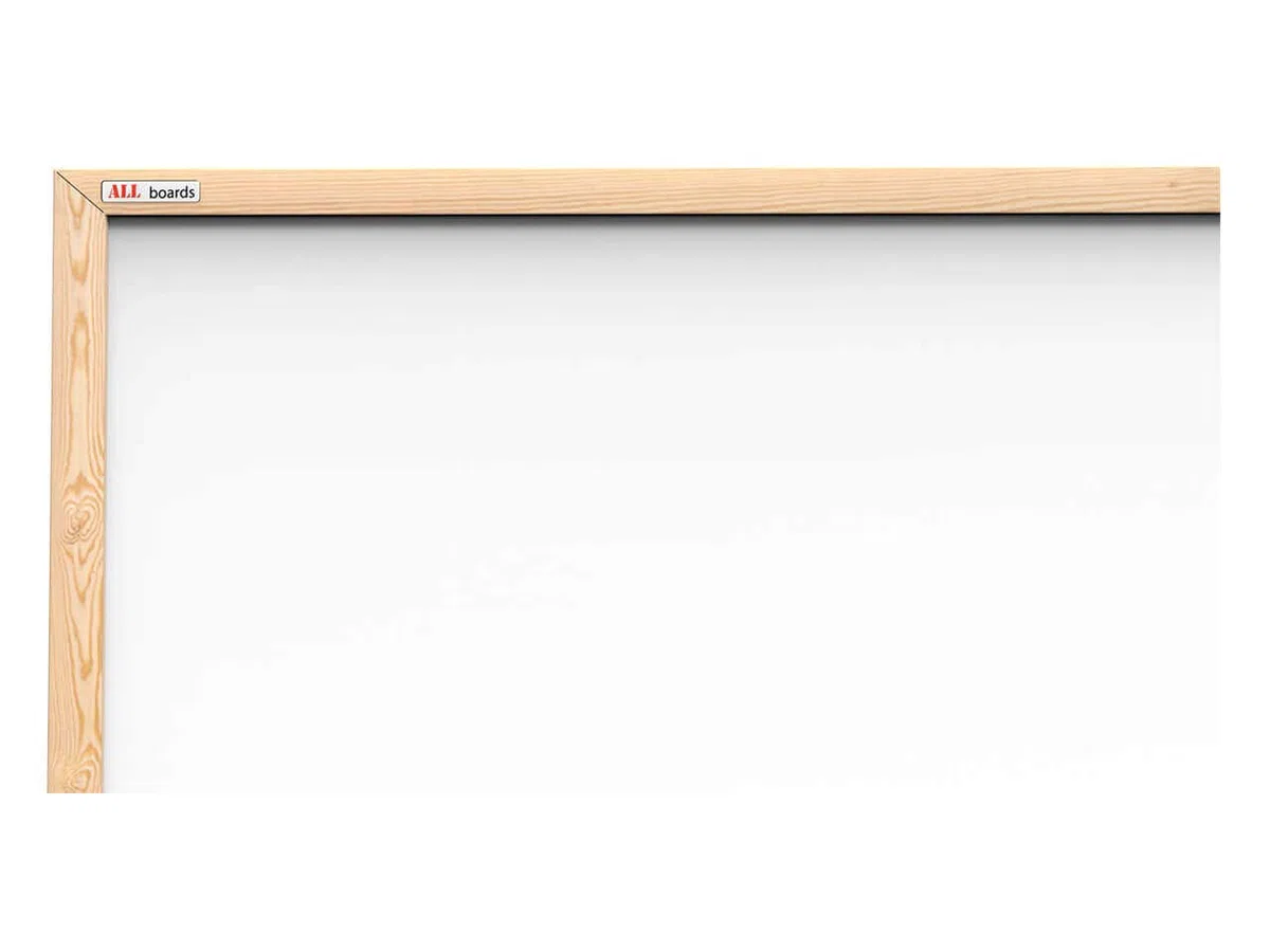 ALLboards Marco de madera natural de pizarra magnética | Superficie lacada y de borrado en seco [Superficie Blanca - Madera Natural Cornisa-120x90cm]