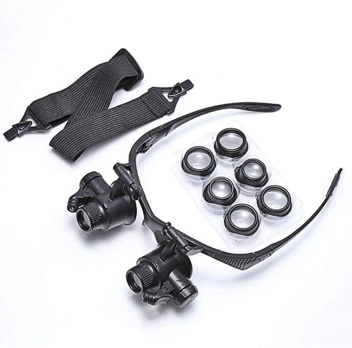 Lupa portátil 10X 15X 20X 25X Gafas de Doble Ojo Cabeza de Lupa con Lupa Auriculares Lupa iluminada Juego de Herramientas con luz LED para reparación de Relojes A/A (A)