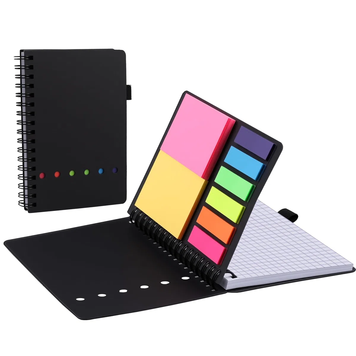 AGPTEK Libreta Pequeña A6 Cuaderno Espiral de Bolsillo con Notas Adhesivas de Colores, Bloc de Notas con Tapa Kraft para Estudio y Oficina