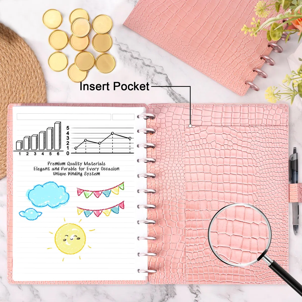 SKLENICE Cuaderno encuadernado en disco de piel de 8.5 x 11 pulgadas de ancho, 60 hojas, cuaderno encuadernado en disco y juego de discos, cuaderno personalizable con espiral