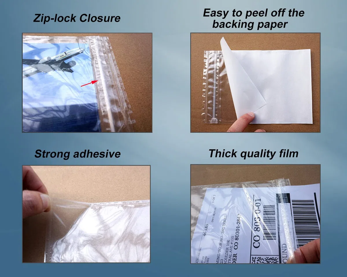 Bolsas con cierre de cremallera para documentos y etiquetas de envío adhesivas transparentes de 6.7 pulgadas x 10 pulgadas (paquete de 50)
