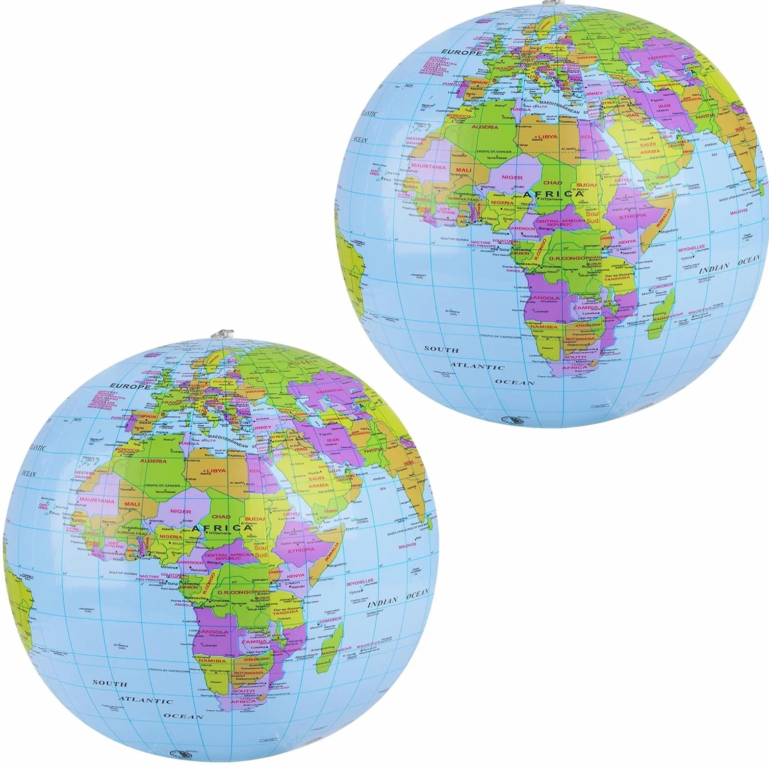 Globo del Mundo Inflable Mapa,2 PCS Globo Terráqueo Inflable para Adolescentes Globo del Mundo Hinchable de PVC Mapa Mundi Interactivo Bola del Mundos para Playa Piscina o Aula