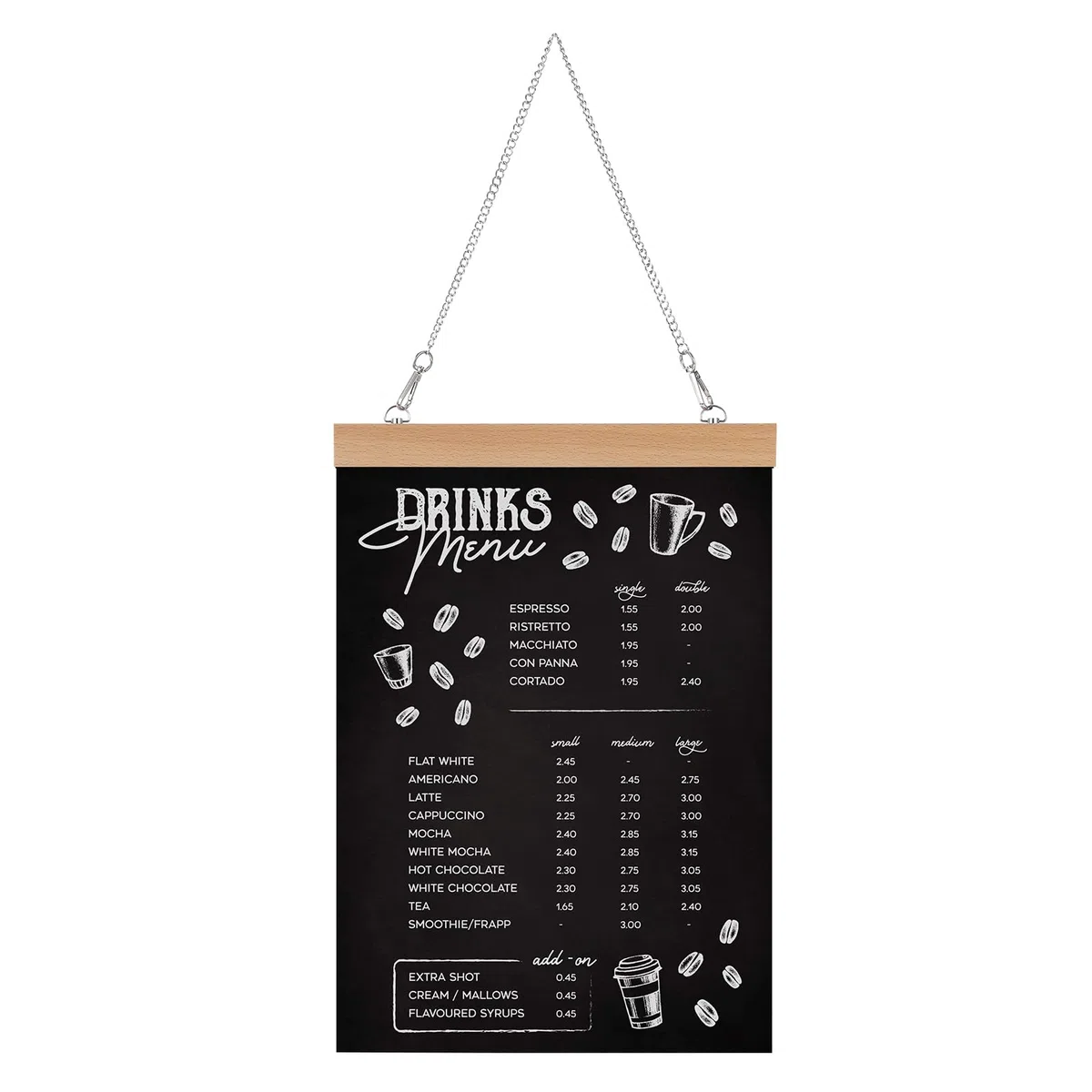 Pizarra para Colgar A3, 1 Piezas Letreros de Pizarra, Pizarra Negra Tiza, Doble cara Pizarras Decorativas con Madera, pare Escuela Oficina Bodas Restaurante Cafetería