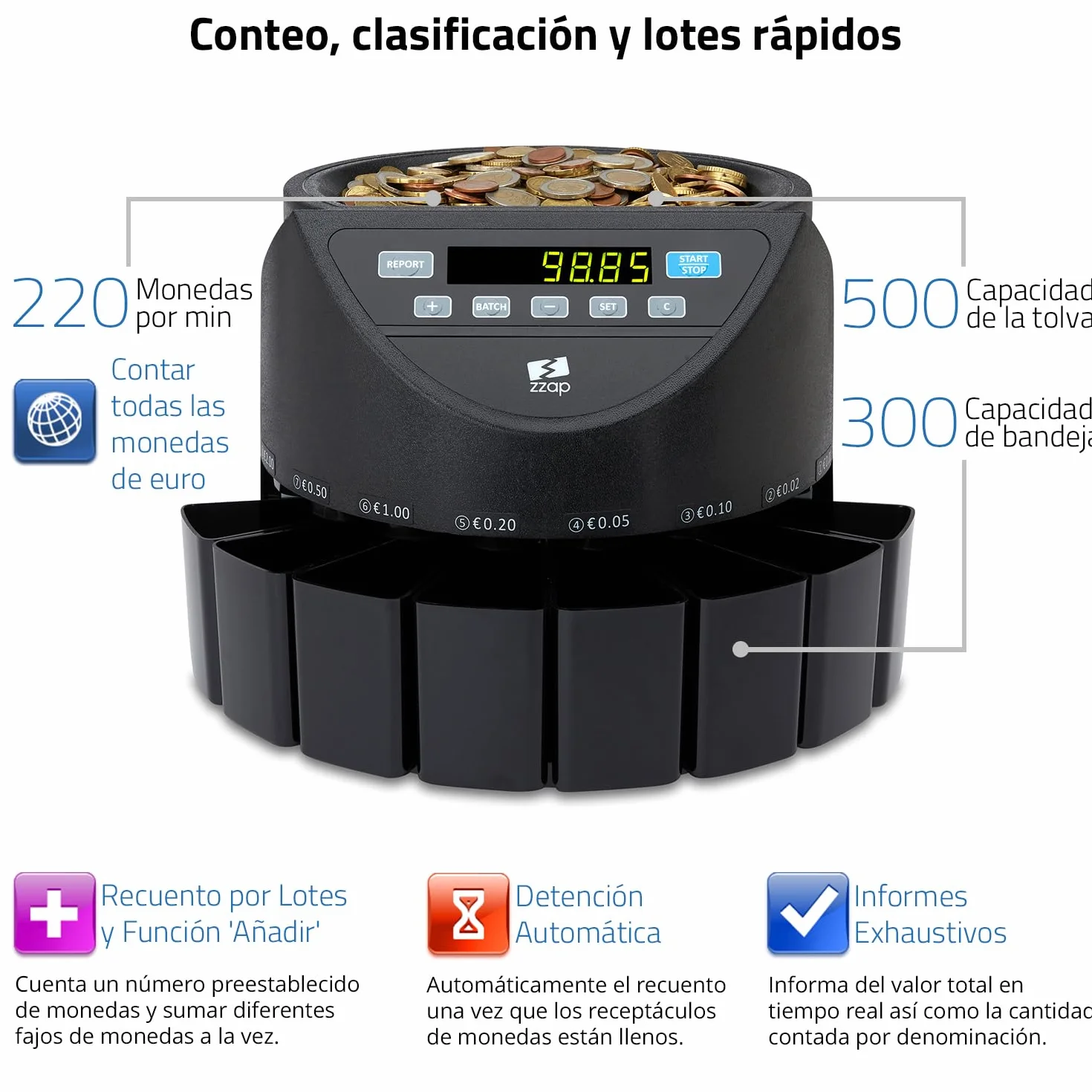 Contadora y clasificadora automática de monedas EURO ZZap CS20 220 monedas/minuto