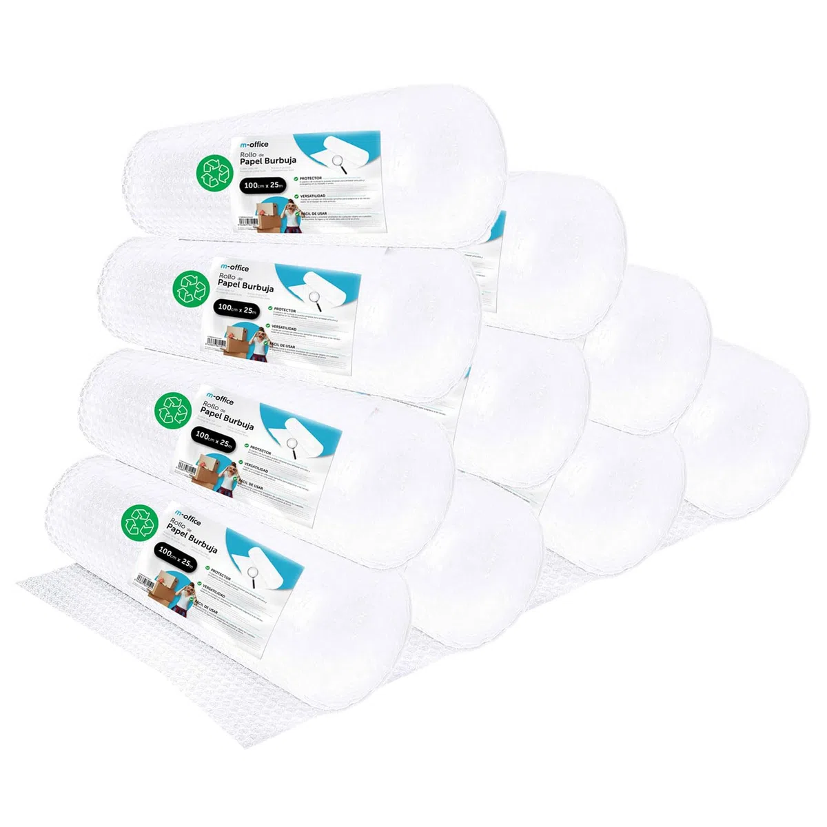 Rollo de Burbujas Reciclado m-office - Plástico para Embalar, Mudanzas, Embalajes y Cajas (100cmx25m, 10 unds)