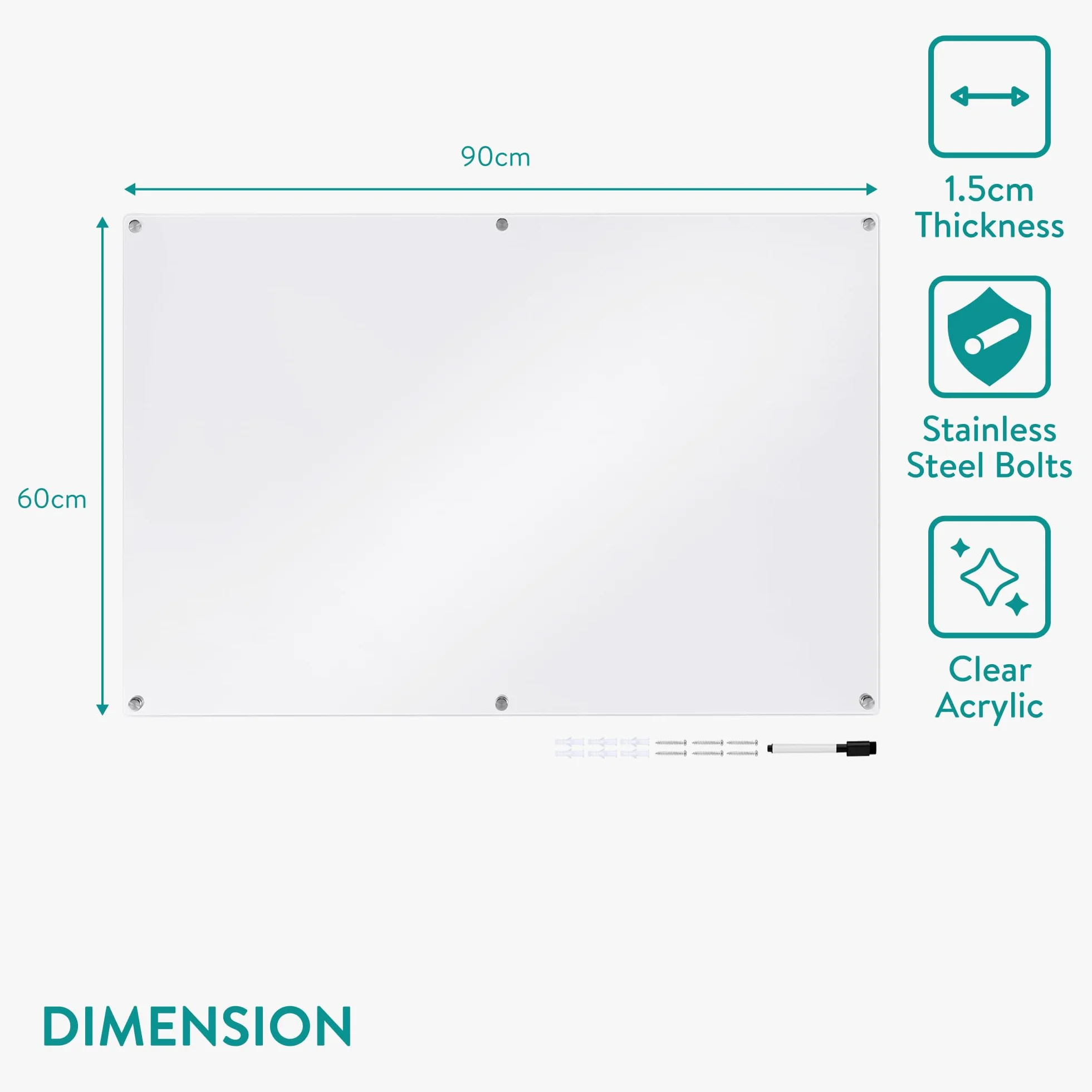 Navaris Pizarra transparente de pared 90x60 cm Tablero acrílico translúcido con rotulador