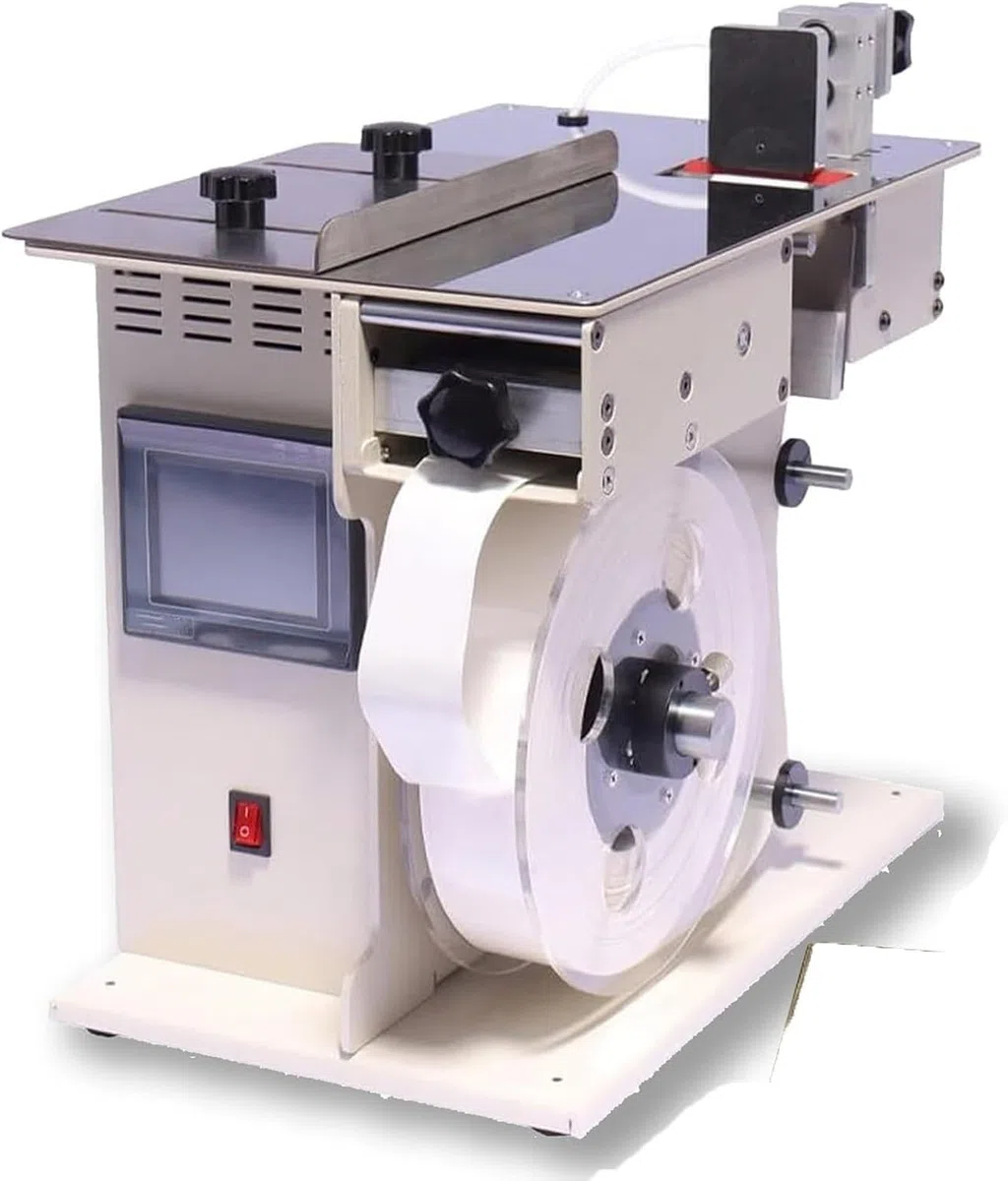 Etiquetadora automática de esquinas, etiquetadora de ángulo recto pelable de 200 W con ajuste de velocidad/longitud, pantalla táctil y cuerpo de metal duradero