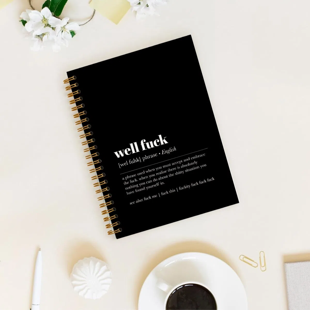 Tizzer Funny Well F Definition - Cuaderno de tapa dura rayado en espiral para notas de trabajo, diario, 5.5 x 8.3 pulgadas, regalos de condolencias para mal día, pérdida de trabajo, pérdida de
