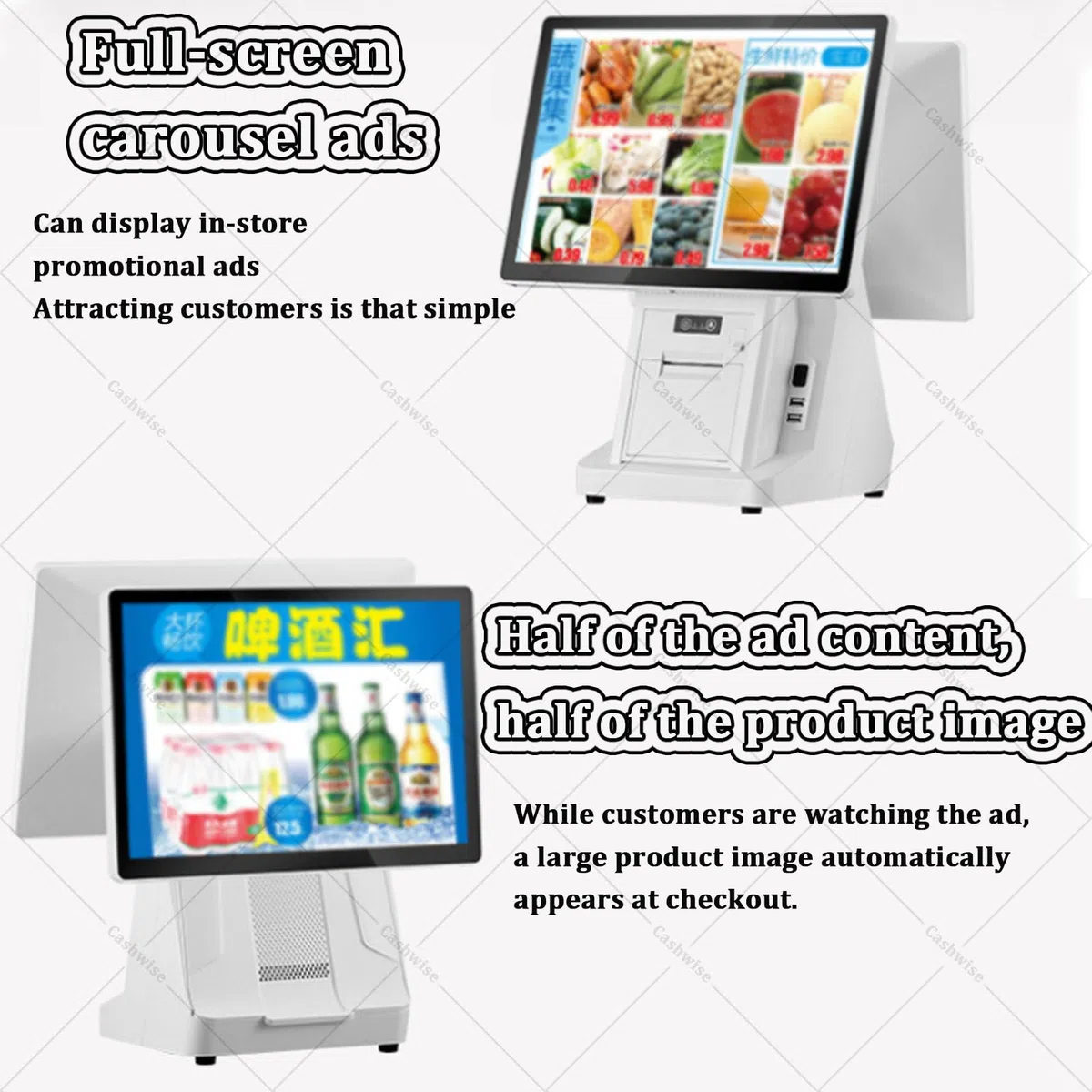 Caja Registradora — Sistemas TPV (POS) con PC y Doble Pantalla Táctil de 15.6 Pulgadas para Pequeñas Empresas — TPV Inteligente «Todo en Uno» para Comercio Minorista, Restaurantes 4G64G-58mm