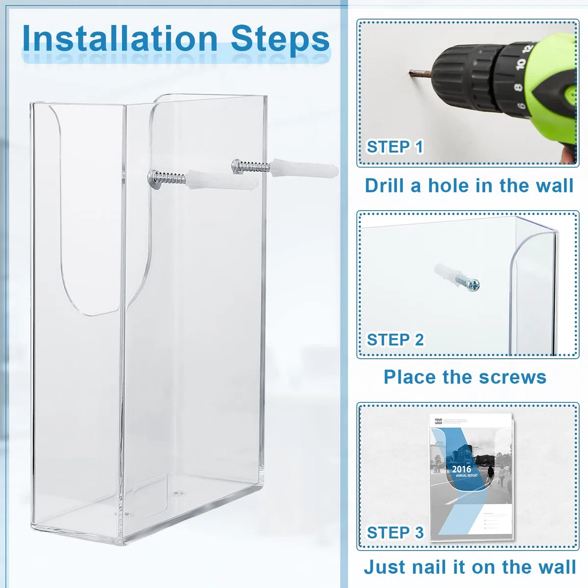 20 soportes acrílicos para folletos, soporte de pared de 4 x 6 pulgadas, soporte transparente para folletos, soporte para folletos, revistas, folletos con clavos para suministros de oficina en casa