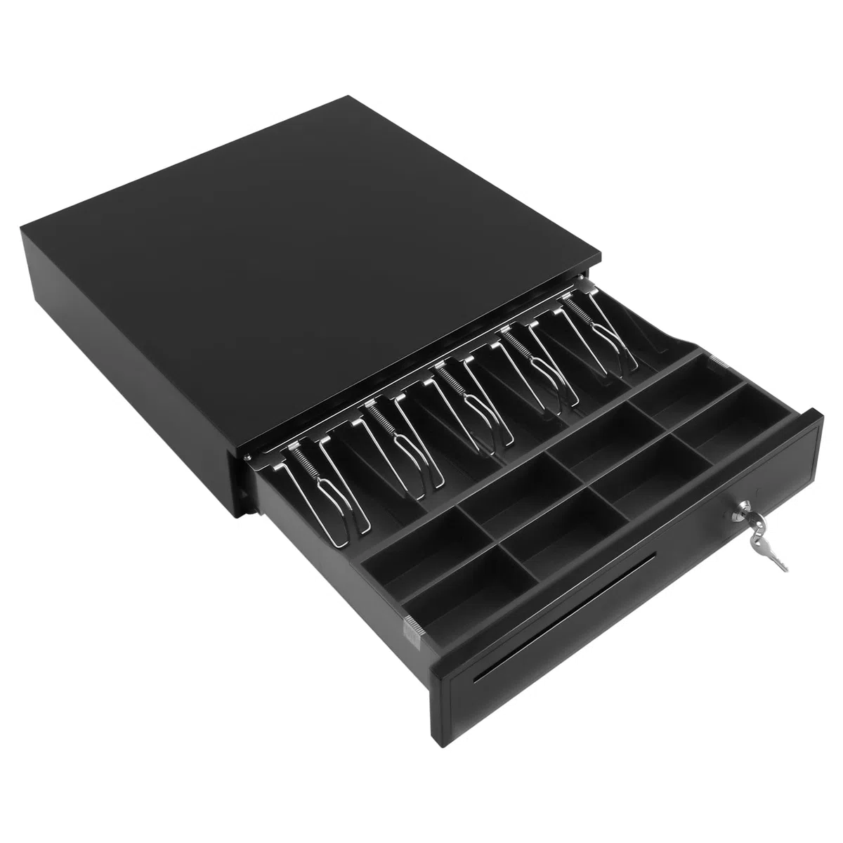 Cajón de efectivo con 4 compartimentos para billetes y 8 para monedas, cajón de dinero con bloqueo de 3 posiciones, apertura manual, control eléctrico, bloqueo, caja registradora 42,5 x 40,5 x 10 cm