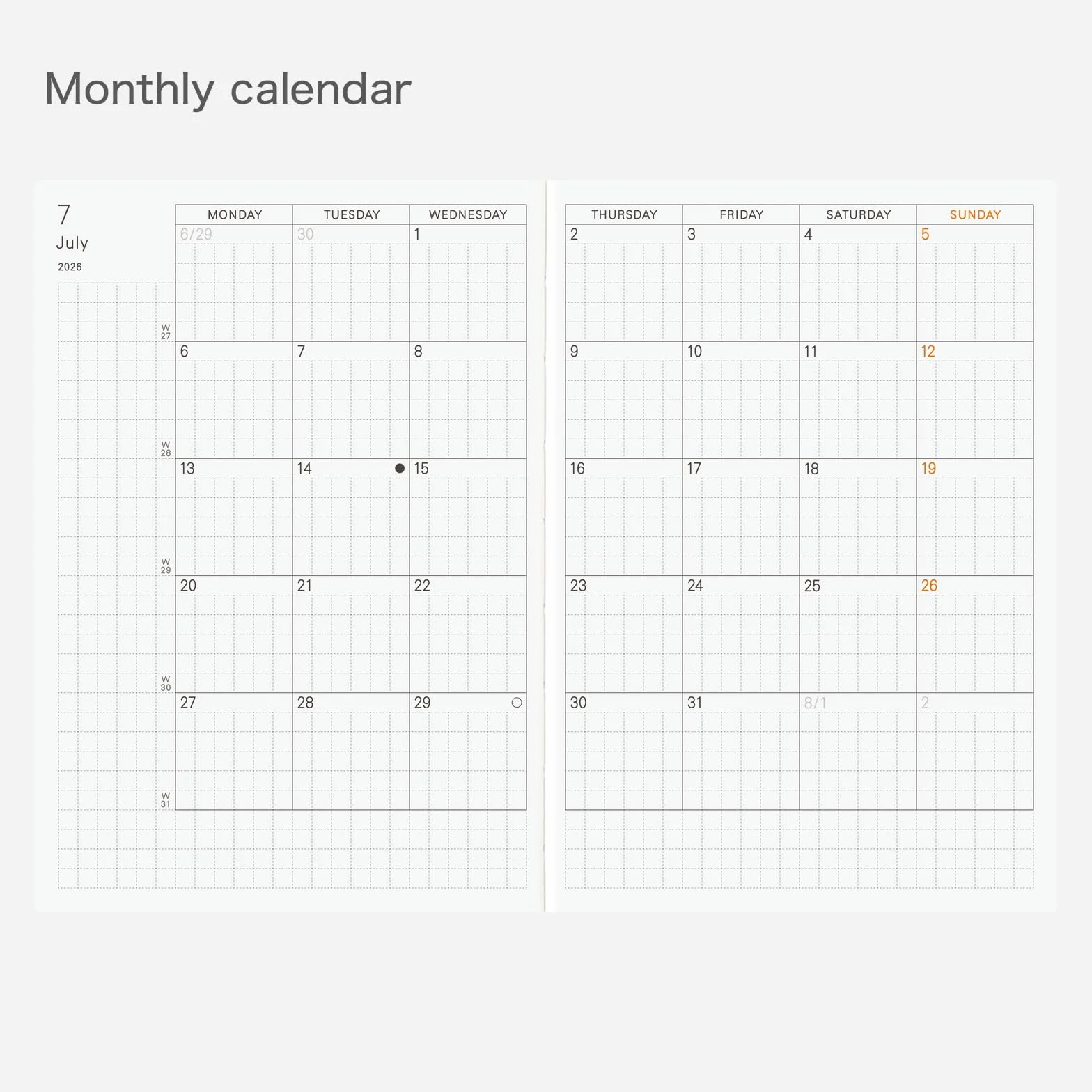 Hobonichi Techo 2026 Libro Planificador – A6, Inglés, Diario, Inicio de Enero, Inicio de Lunes