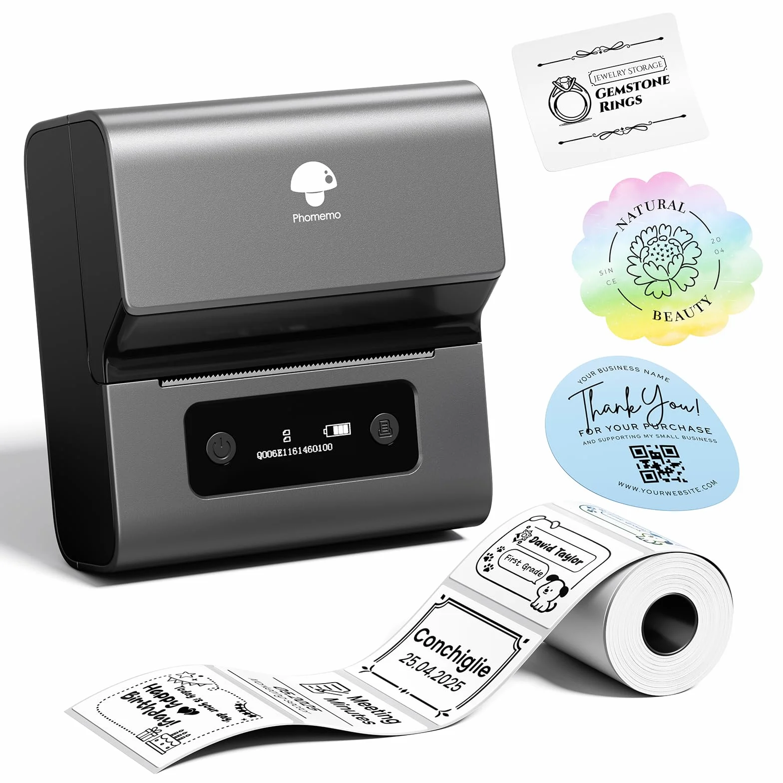 Phomemo M221 Etiquetadora Portátiles, Impresora de Etiquetas Autoadhesivas térmica Bluetooth para Empresas, Código qr, Logotipo, Comercio minorista, Correo, Compatible con Smartphones y PC, Gris