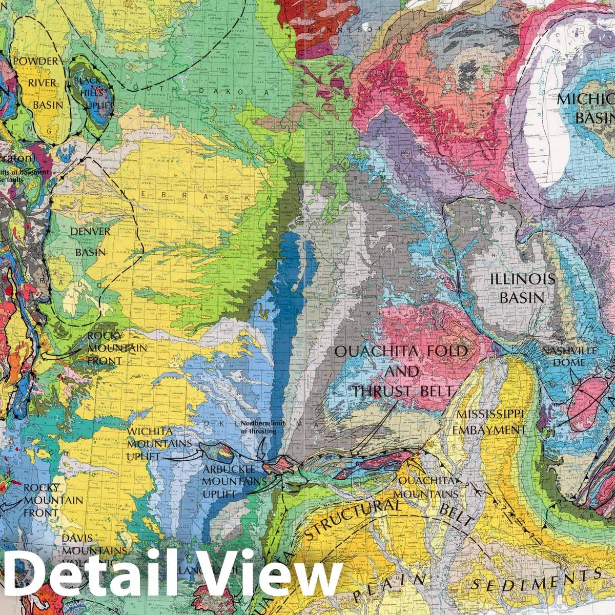 Mapa histórico, mapa de pared, Estados Unidos, geología: provincias fisiográficas y estructurales 1983, arte de pared vintage, 24 x 16 pulgadas