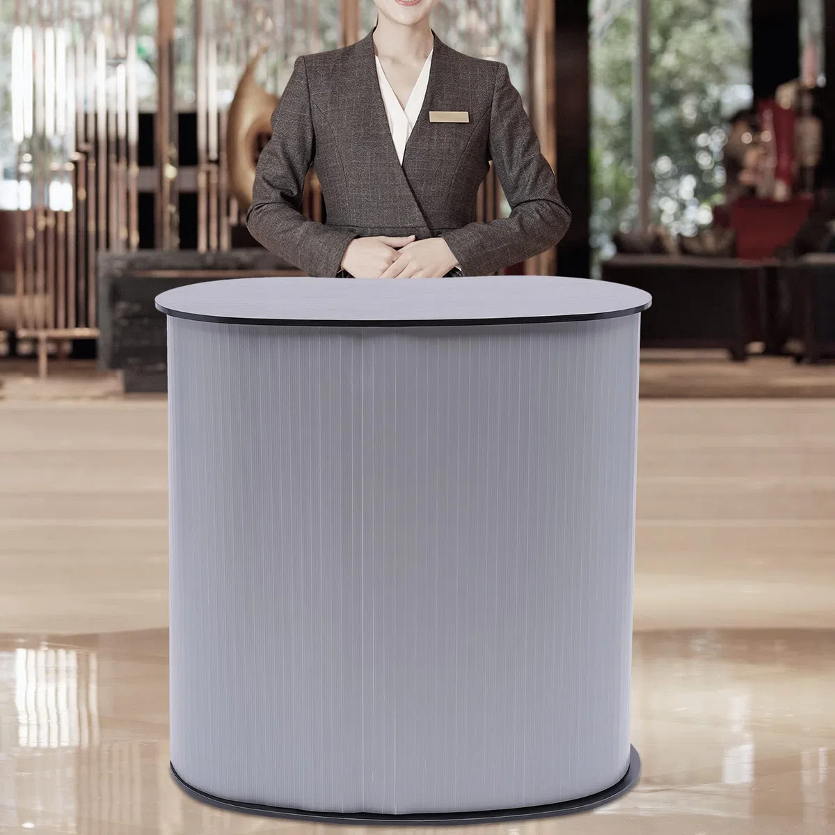 Atril de recepción, mostrador de exposición, plegable, mostrador de recepción, mostrador redondo para empresas, recepciones de hotel, tiendas de ropa