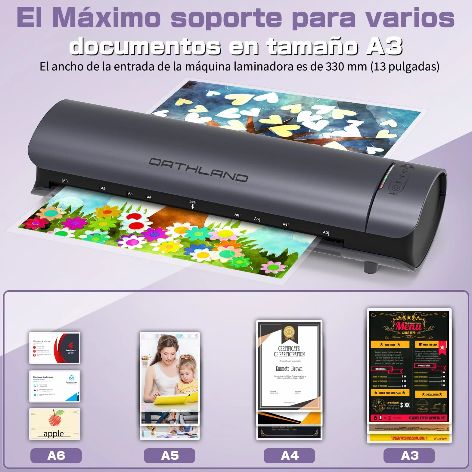 Orthland Plastificadora A3 9 en 1 Laminadora Frío y Caliente con Cortador de Papel y Redondeador