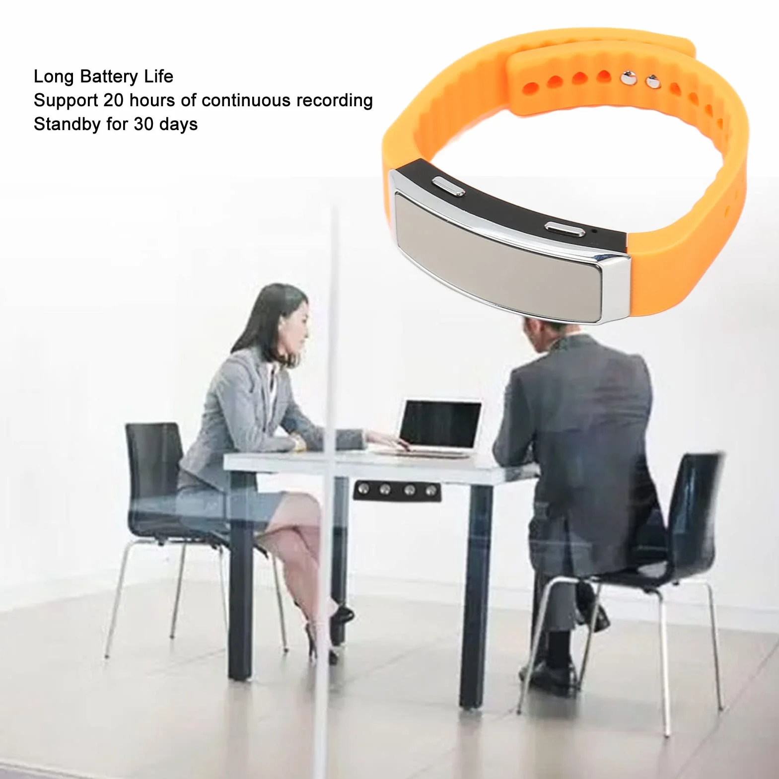 Reloj Grabador Activado por Voz con Reducción de Ruido, 20 Horas de Grabación, 720 Días de Batería, Naranja