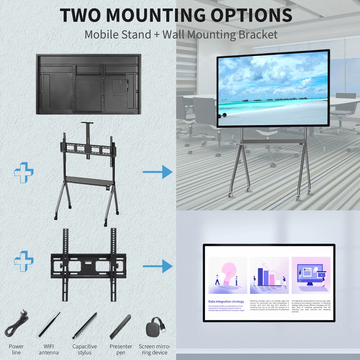 Monitor táctil de 65 Pulgadas Smart Board, Pizarra interactiva 4K con Android 11, Pantalla de señalización Digital para Oficina y Aula, RAM 4GB+ ROM 32GB