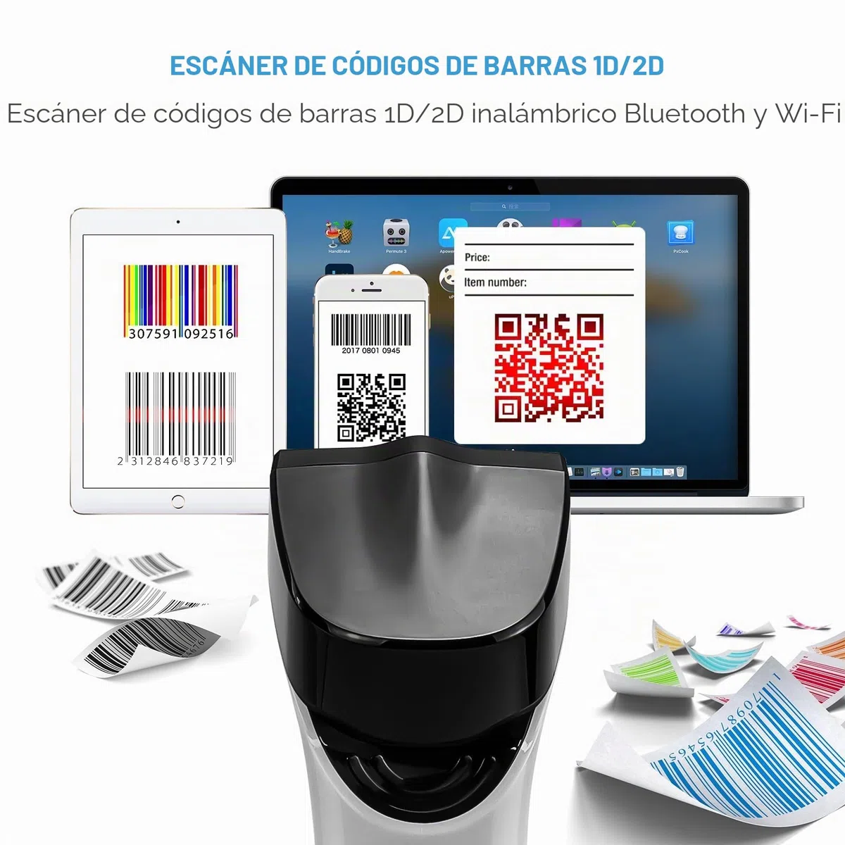 NetumScan Escáner automático de códigos 1D/2D y QR inalámbrico Bluetooth/Wi-Fi, TCP/UDP para gestión de inventario POS, compatible con computadora, tableta, iOS
