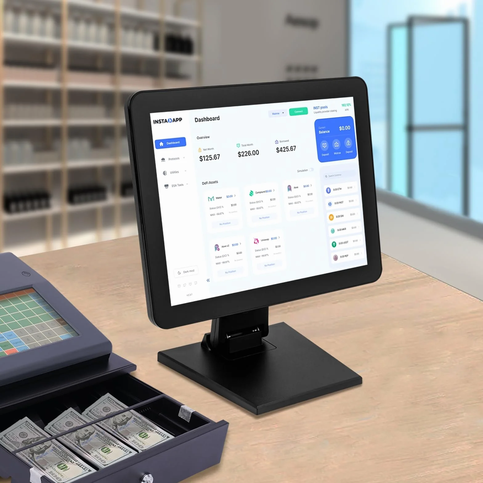 Caja registradora de 15 pulgadas, sistema de caja registradora, pantalla LCD táctil, modo táctil de diez puntos para venta al por menor, catering, hostelería