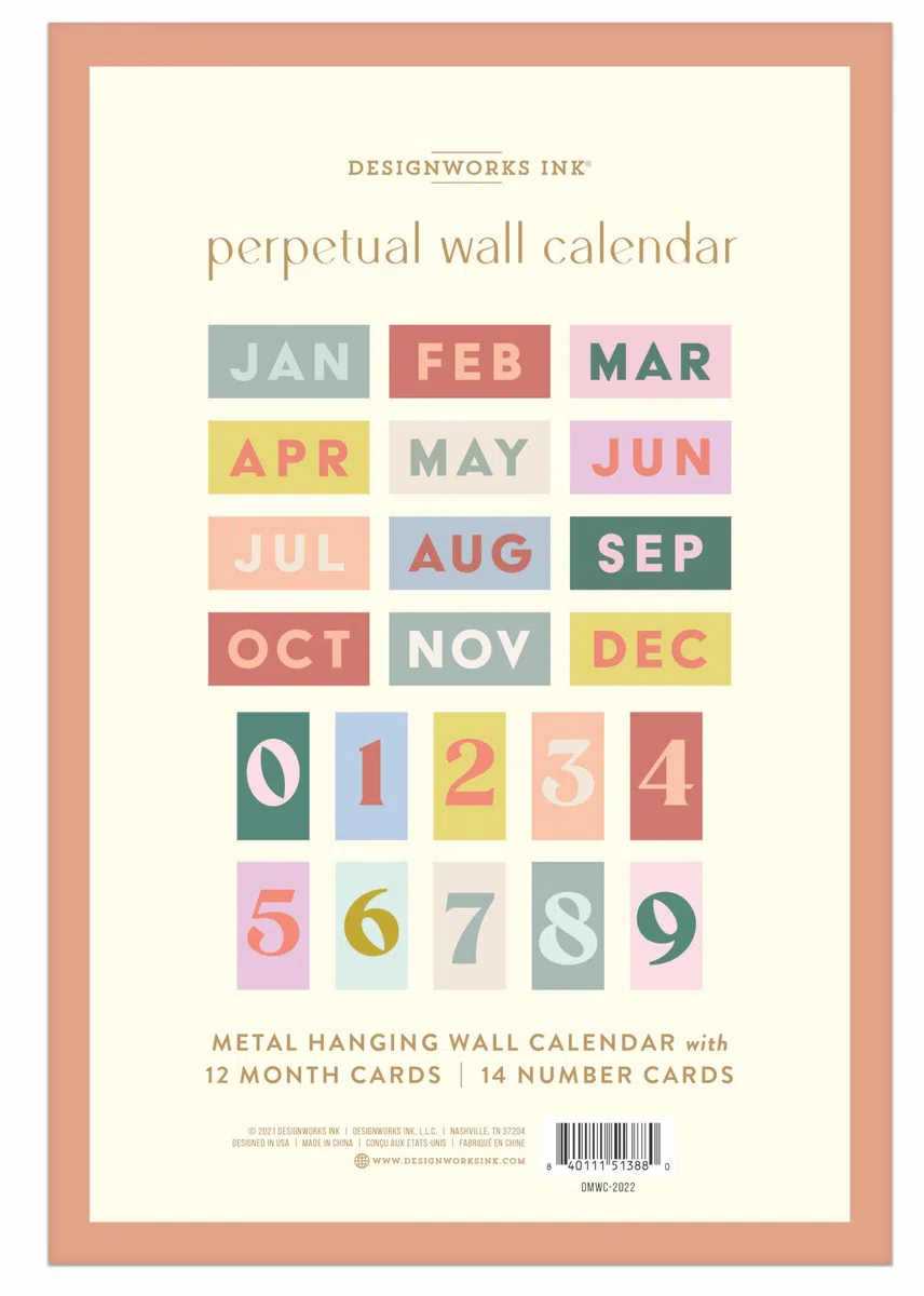 DesignWorks Ink Calendario de pared perpetuo enmarcado, 14 cm x 27 cm