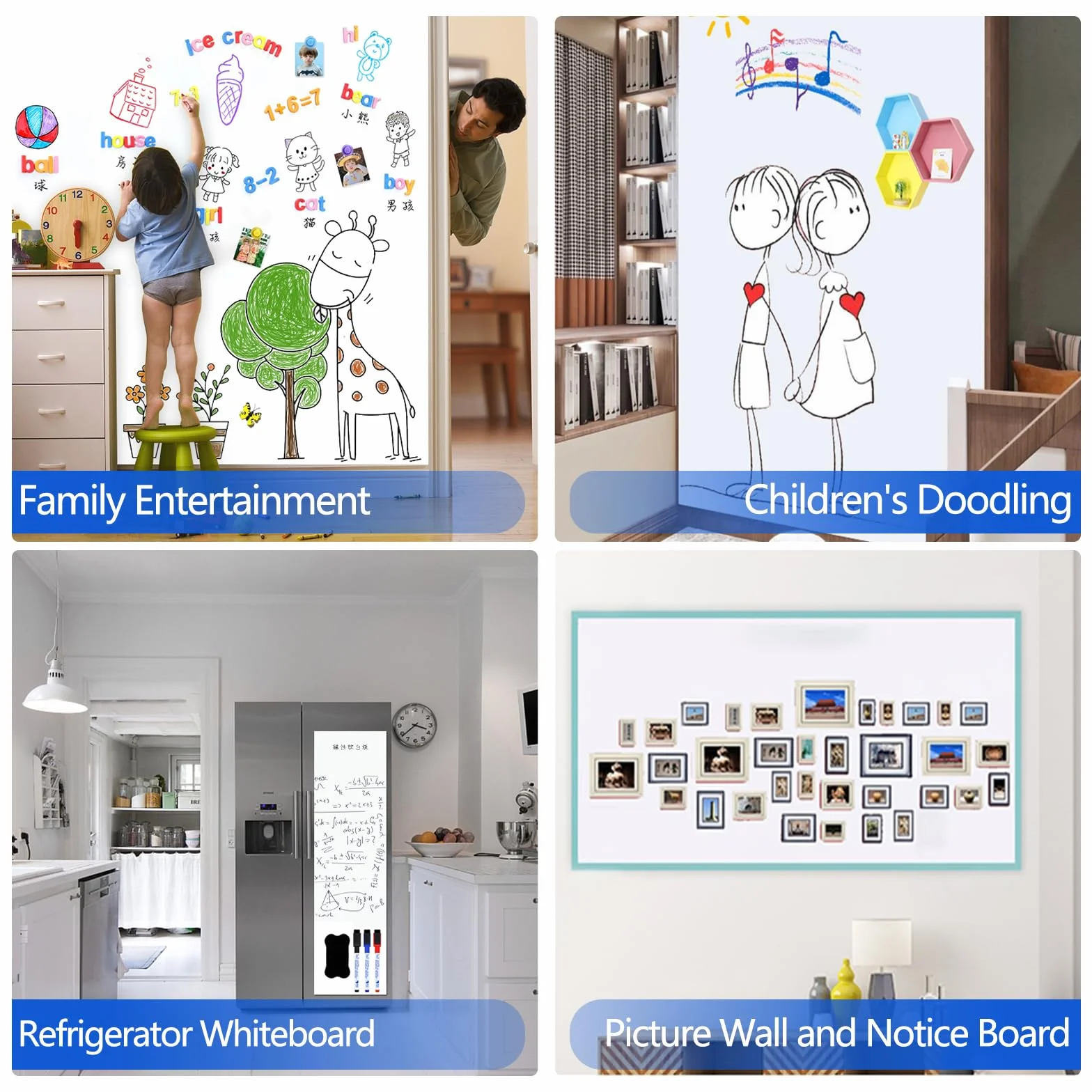 JOMUSAGA Rollo de Pizarra Blanca Magnética 120x90 cm Papel Pizarra Adhesiva para Pared con Rotuladores Borrador Imanes