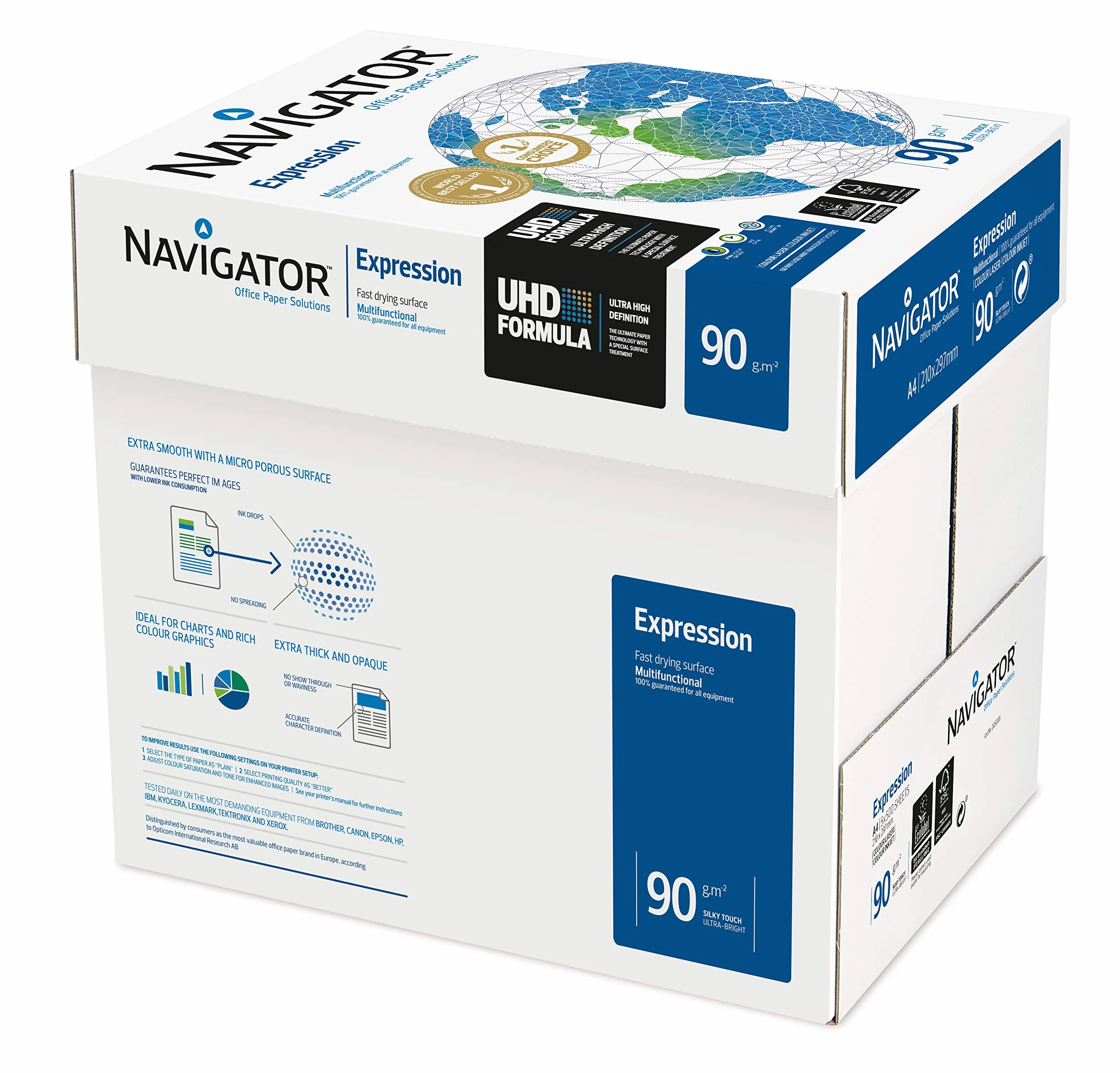 Navigator Expression - Paquete de 2500 folios de papel para impresora/fotocopiadora 90g/m² A4, Blanco