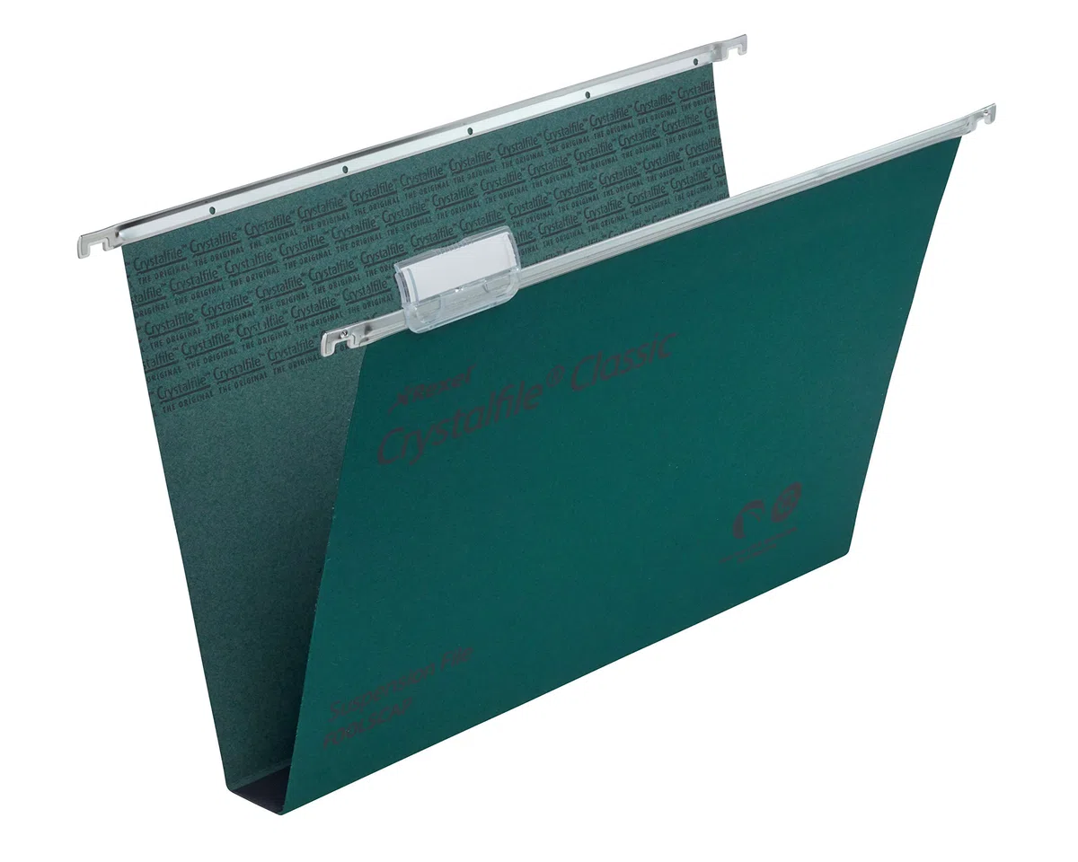 Rexel Crystalfile Classic - Carpeta colgante (cartón, base 30 mm), 50 unidades, color verde