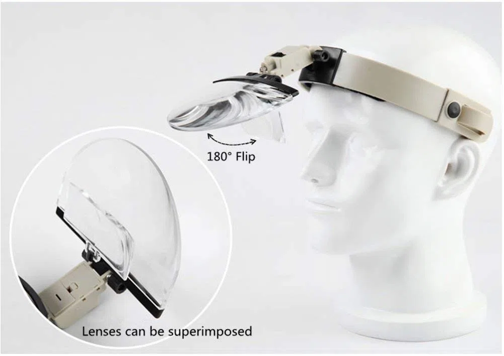Lupas, Lupa de Cabeza con luz LED, identificación de Grabado de reparación de Lectura de Diadema de Anciano
