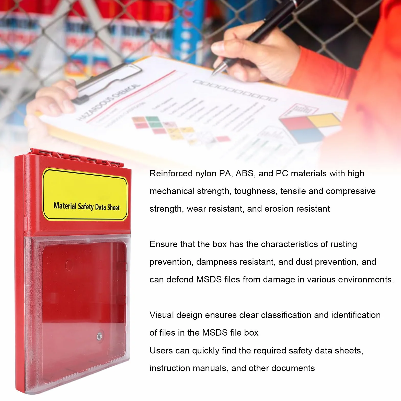 SIXRUN Caja Visual MSDS, Materiales de PC ABS PA de Alta Resistencia, Resistente Al Agua y Al Polvo para Almacenamiento Seguro de Documentos MSDS, Ideal para Uso Industrial y de Laboratorio