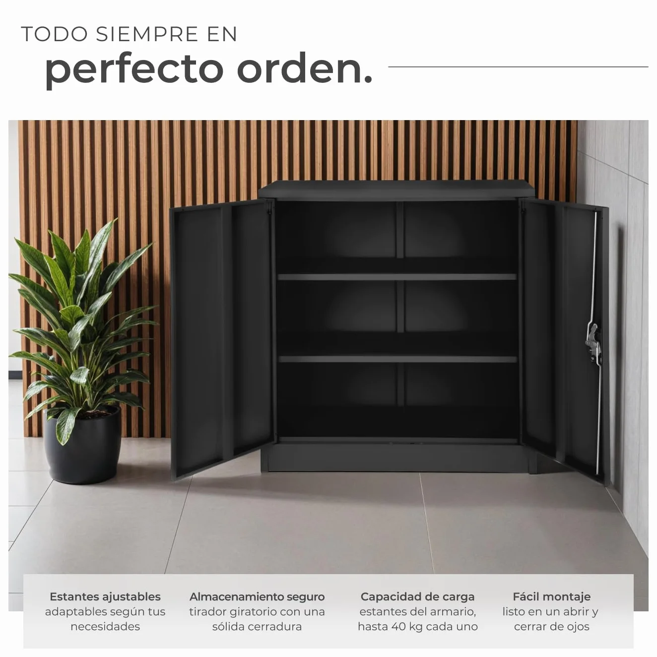 Tectake Armario Metálico con 3 Cajones Bloqueable, Estantes Ajustables, 90x90x40cm Negro