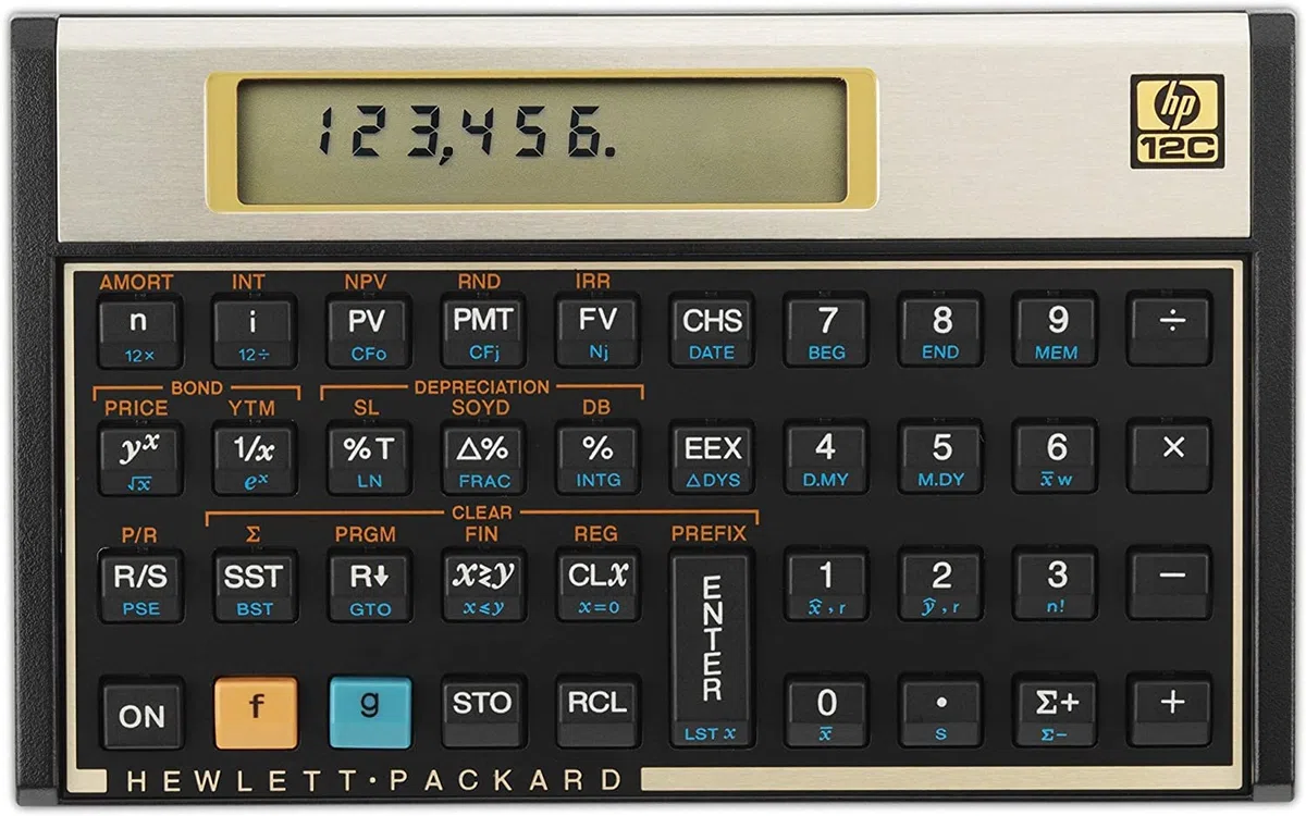 HP 12C - Calculadora financiera + funda protectora WYNGS, color negro