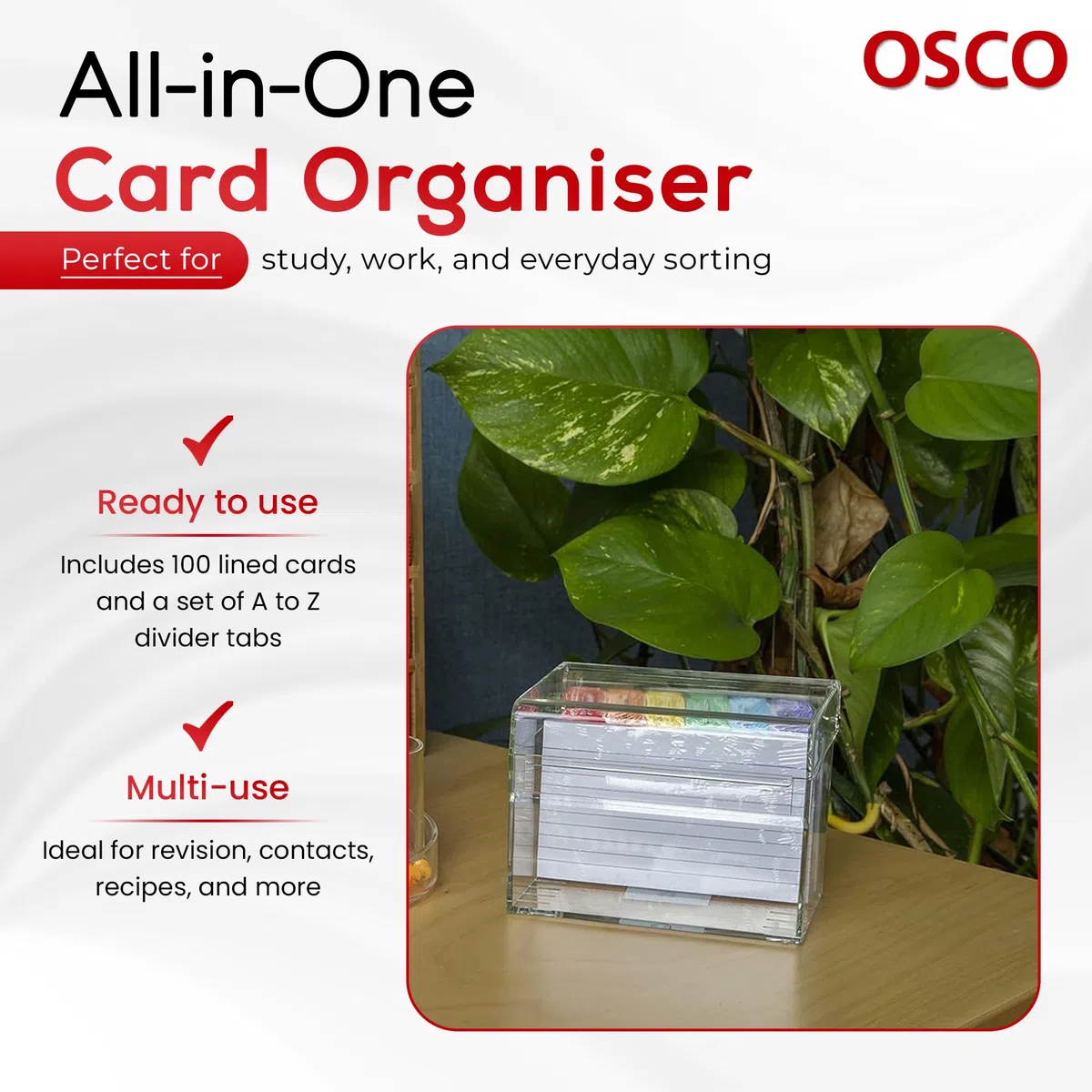 OSCO Caja de índice de acrílico, transparente (pequeña), 5 x 3 pulgadas